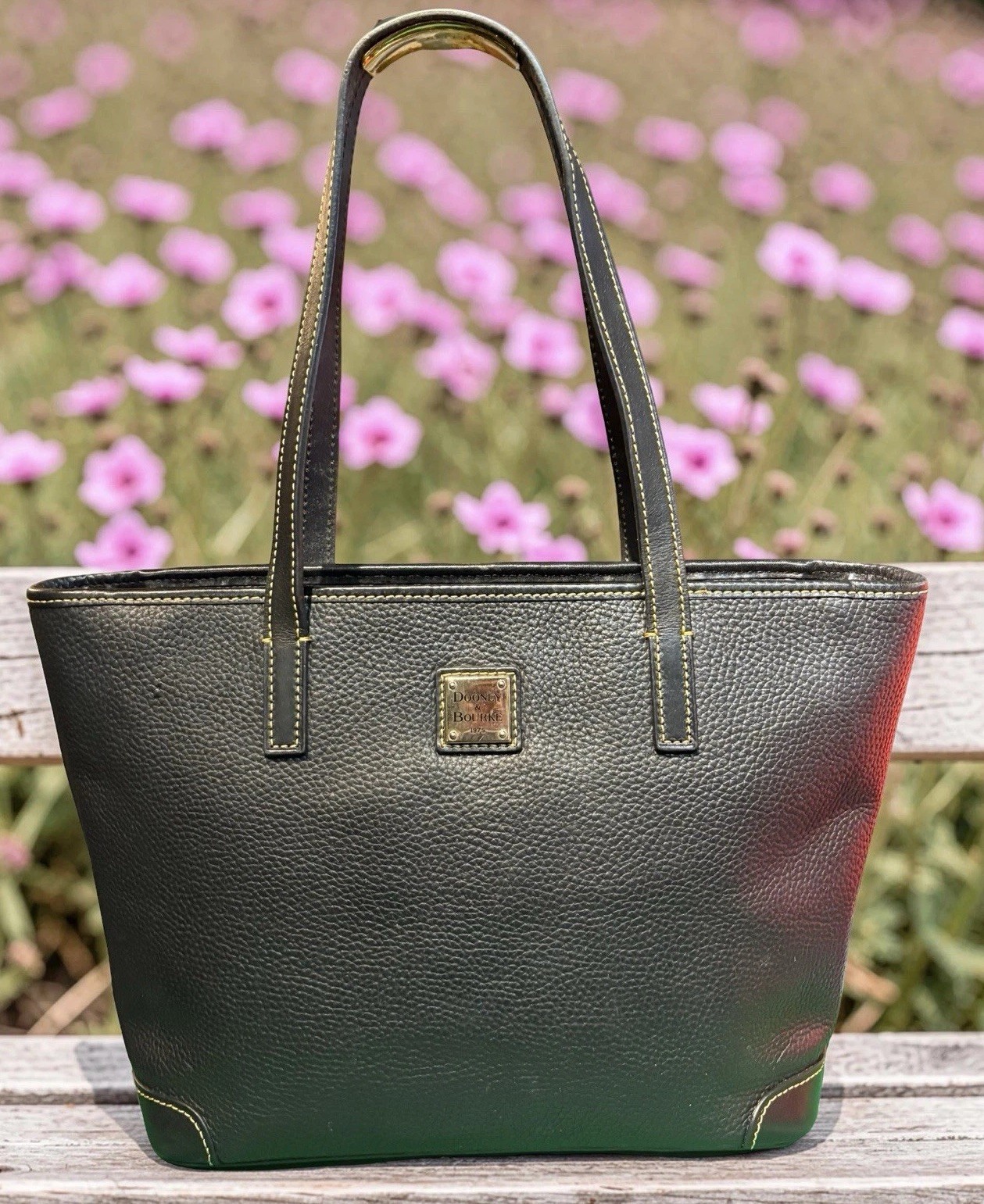 Dooney Bourke Black Pebble Leather Charleston Tote Shopper Shoulder Bag Purse