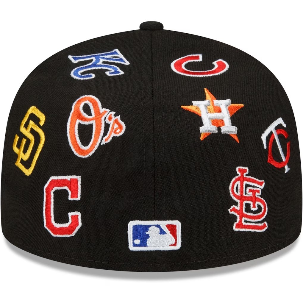 New Era 59Fifty Black MLB Allover Team Logos Grey Under Visor – NWT – 7 1/2