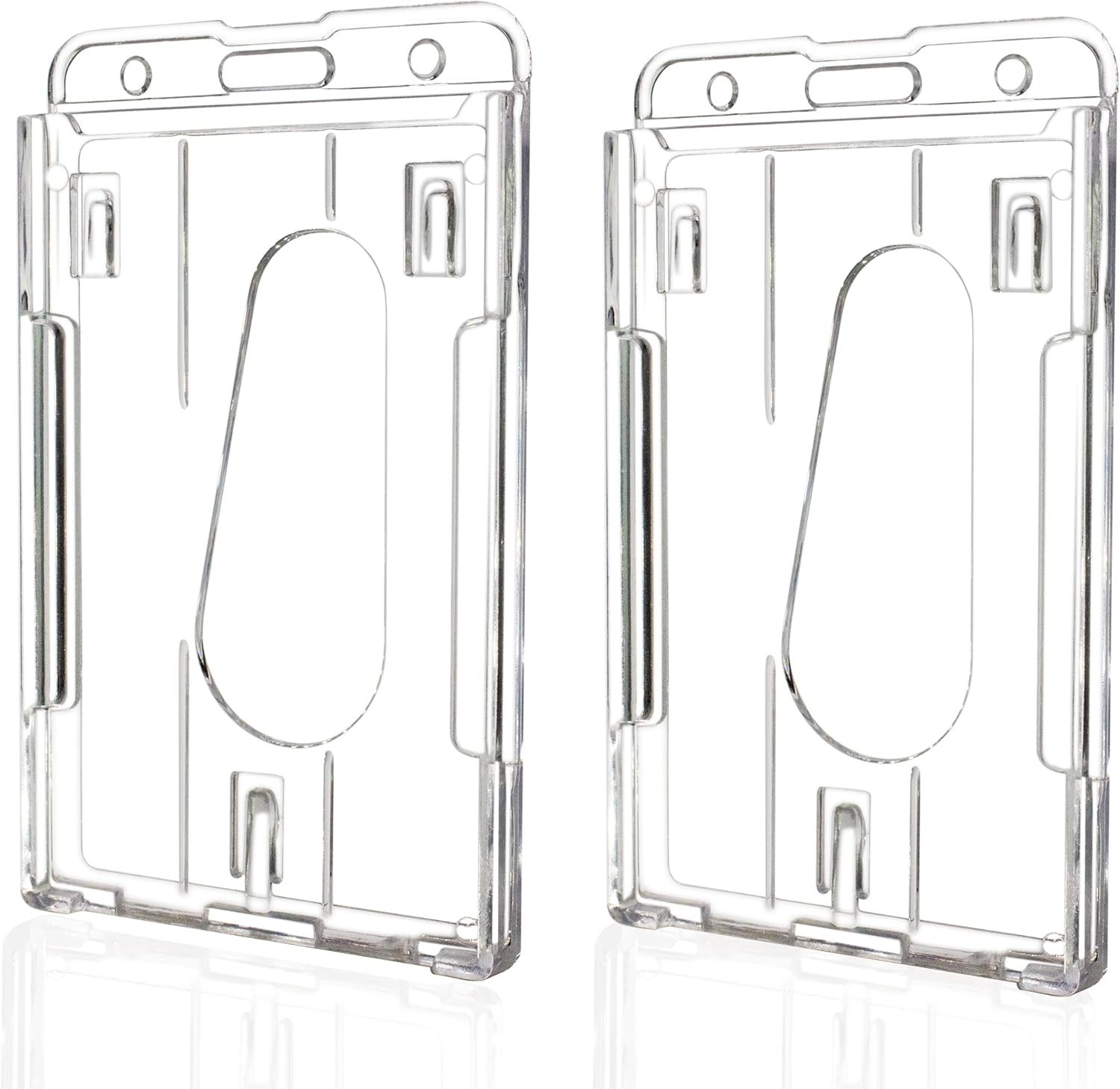 Hard Plastic ID Badge Holder Heavy Duty High Clear PC Material Holds 2 Cards