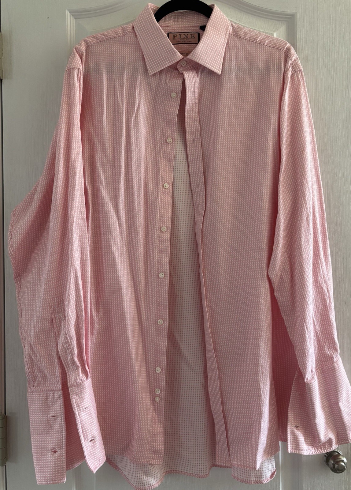Lot Of 2 Thomas Pink Button Down 17 1/2-35 1/2 French Cuff Shirts 1 Pink 1 Blue