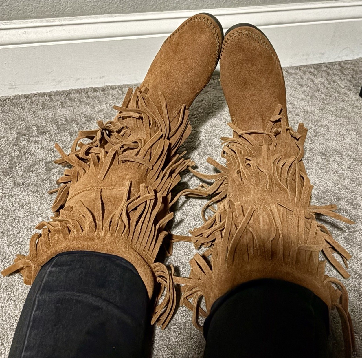 Minnetonka 1632 Women’s Brown Suede Fringe Mid-Calf Pull-On Boots US 7 M