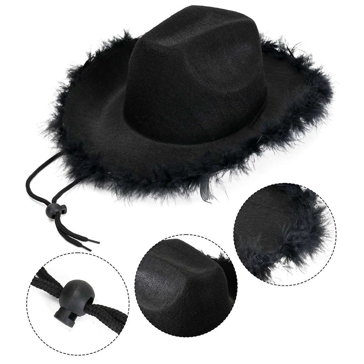 Cowgirl Hat with Fluffy Feather Novelty Cowboy Party Costume Role Play Cap Solid