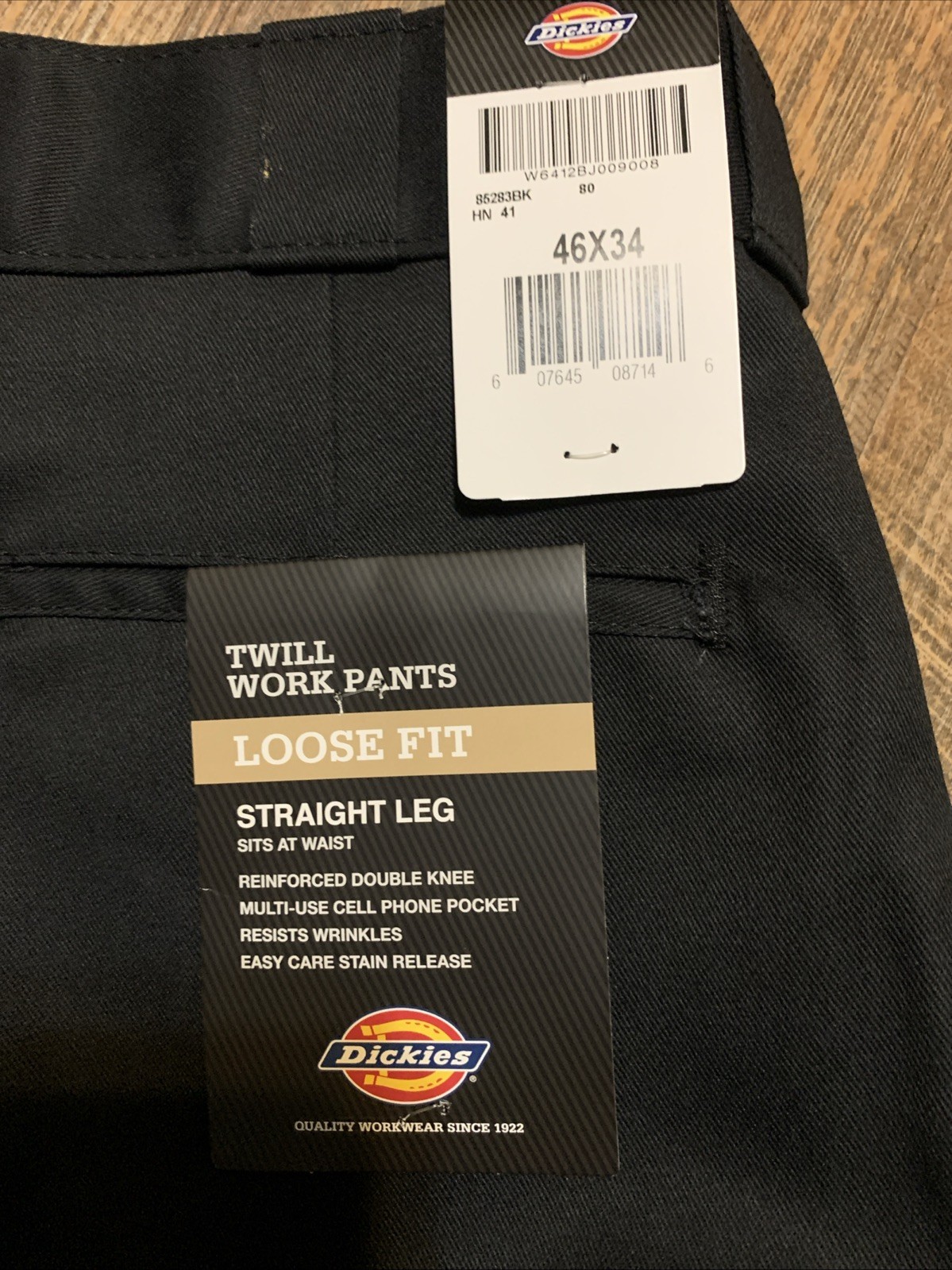 NEW Dickies Mens Twill Work Pants 46×34 Loose Fit Straight Leg Black Double Knee