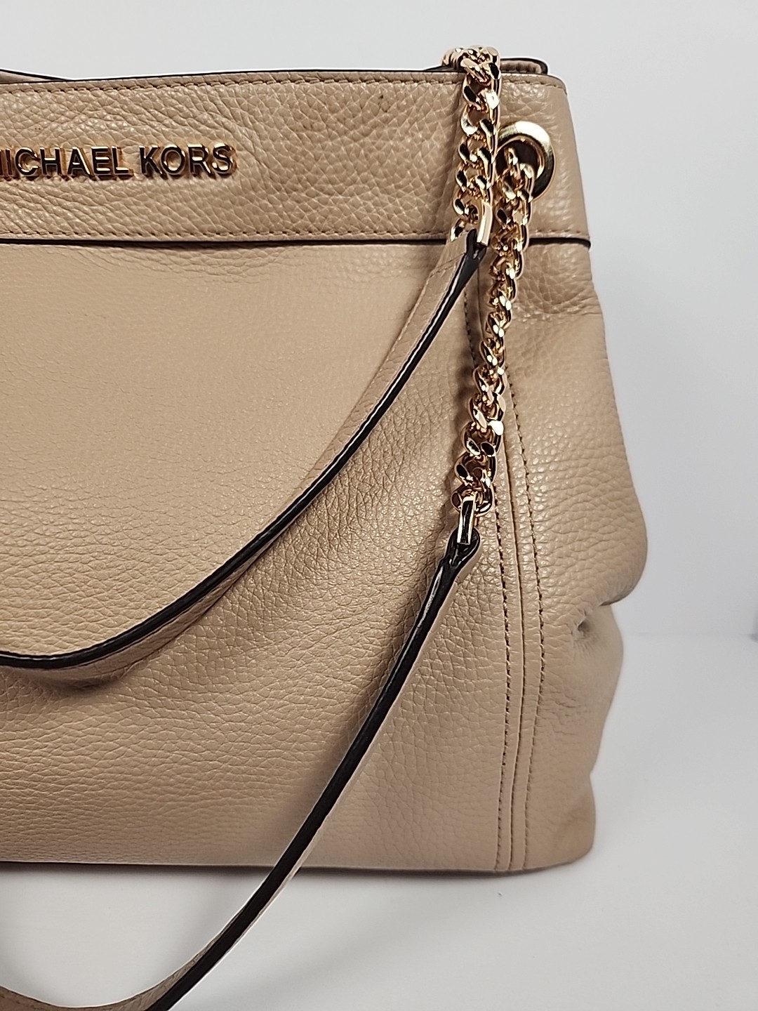 Michael Kors Jet Set Large Chain Shoulder Bag Bisque Pebbled Leather 35T9GTTE7L