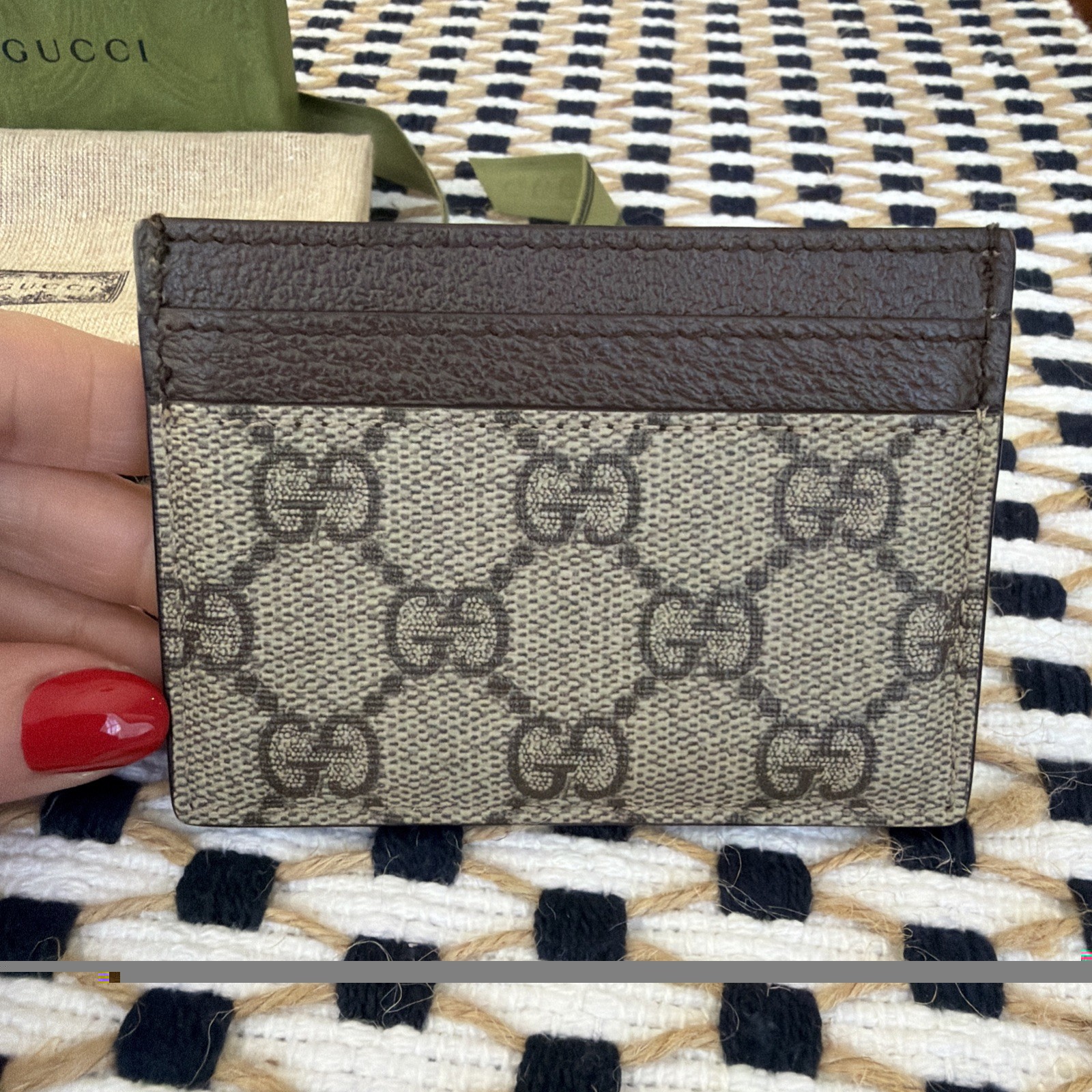 Gucci GG Ophidia Card Case Wallet Holder Brown Monogram EUC Gift Box