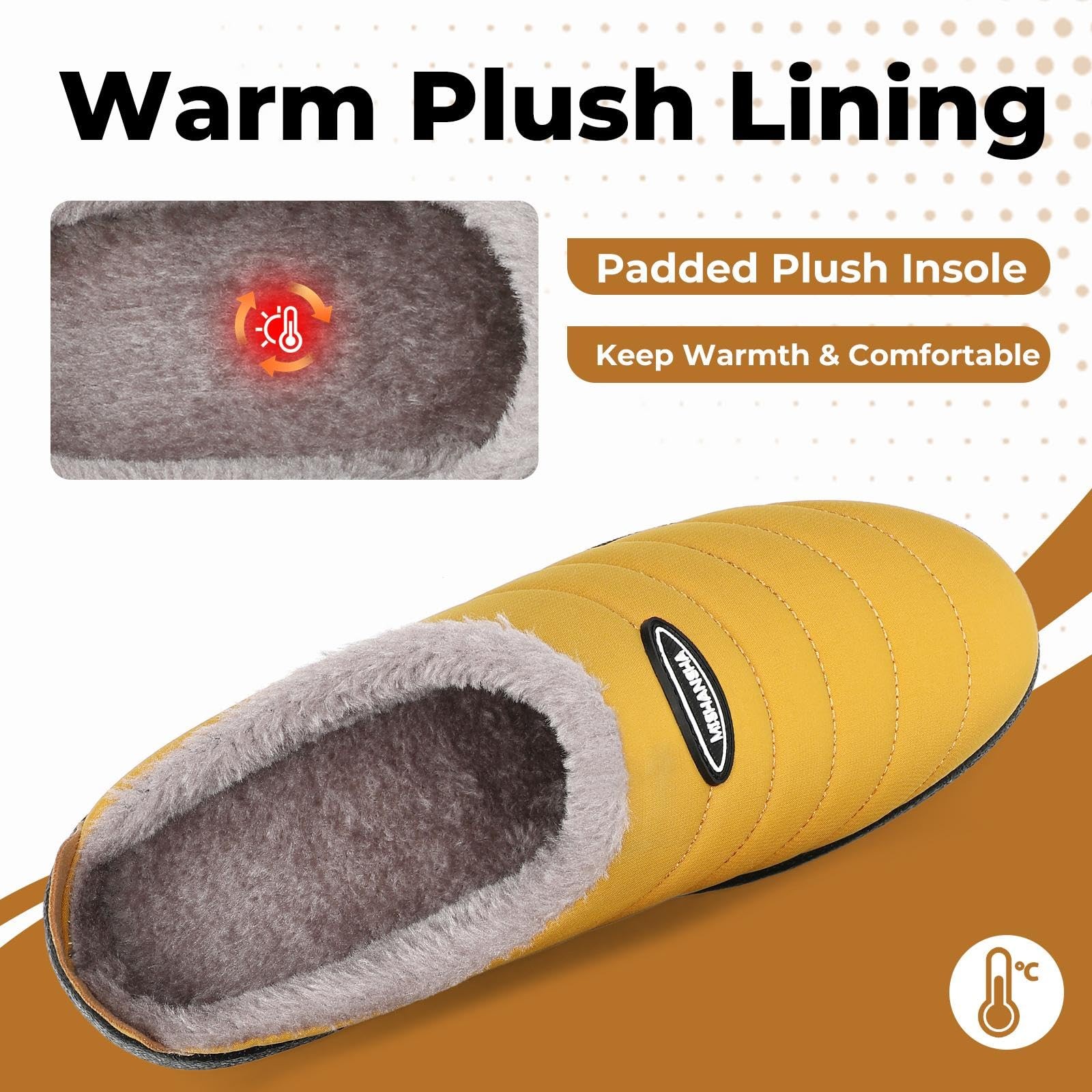 Mishansha Mens Womens House Slippers Warm Fur Lined 7 Women/5 Men, Yellow