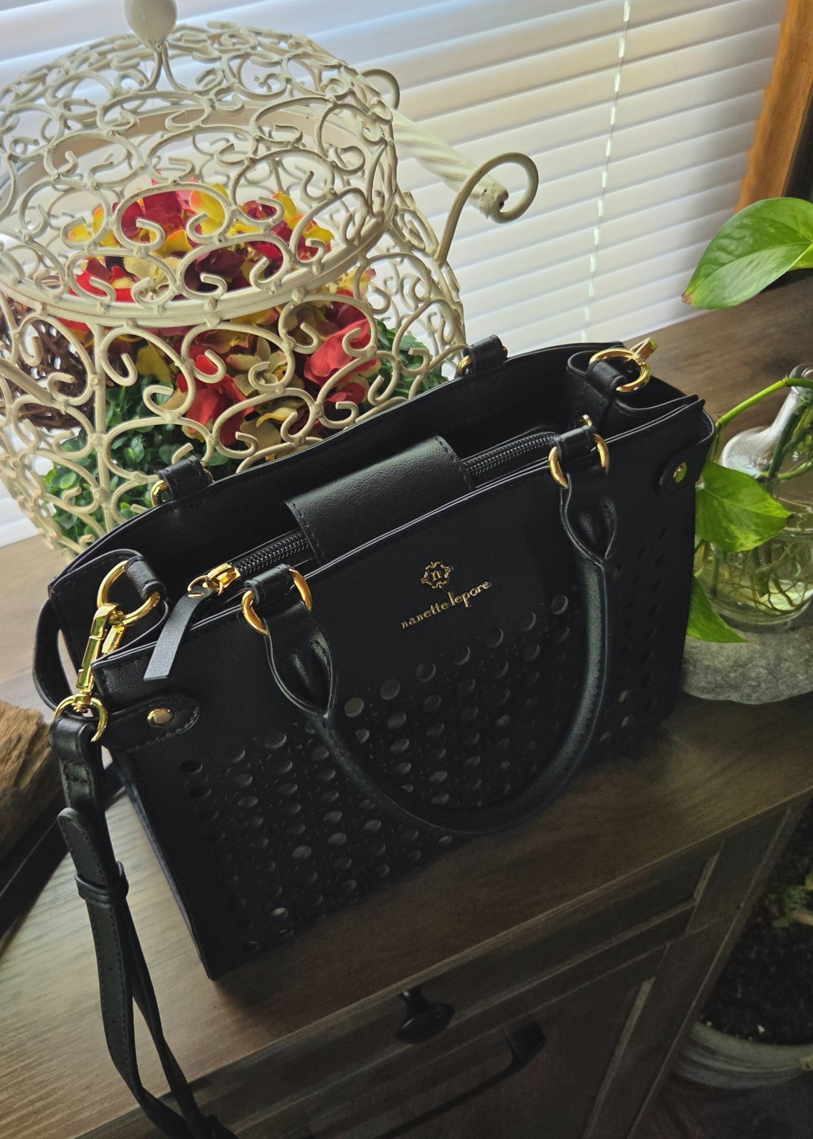 NWOT Nanette Lapore Black Crossbody Satchel Purse Multi-Pocket Adjustable Strap
