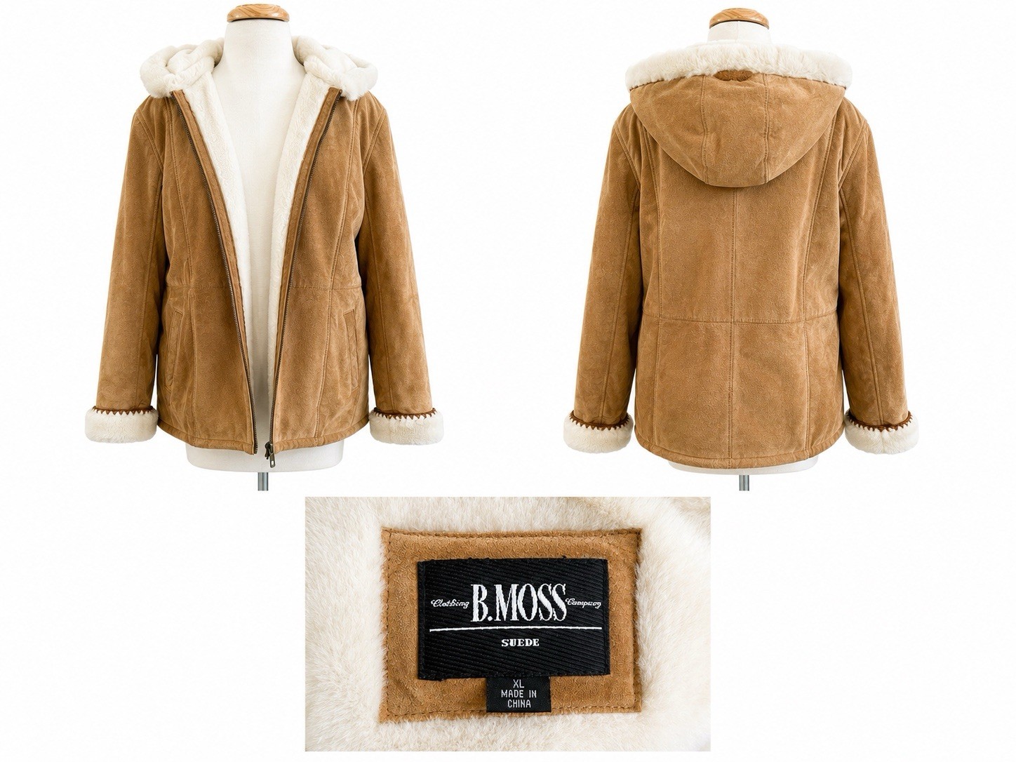 B Moss Genuine Suede Sherpa Lines Coat Women’s Size XL