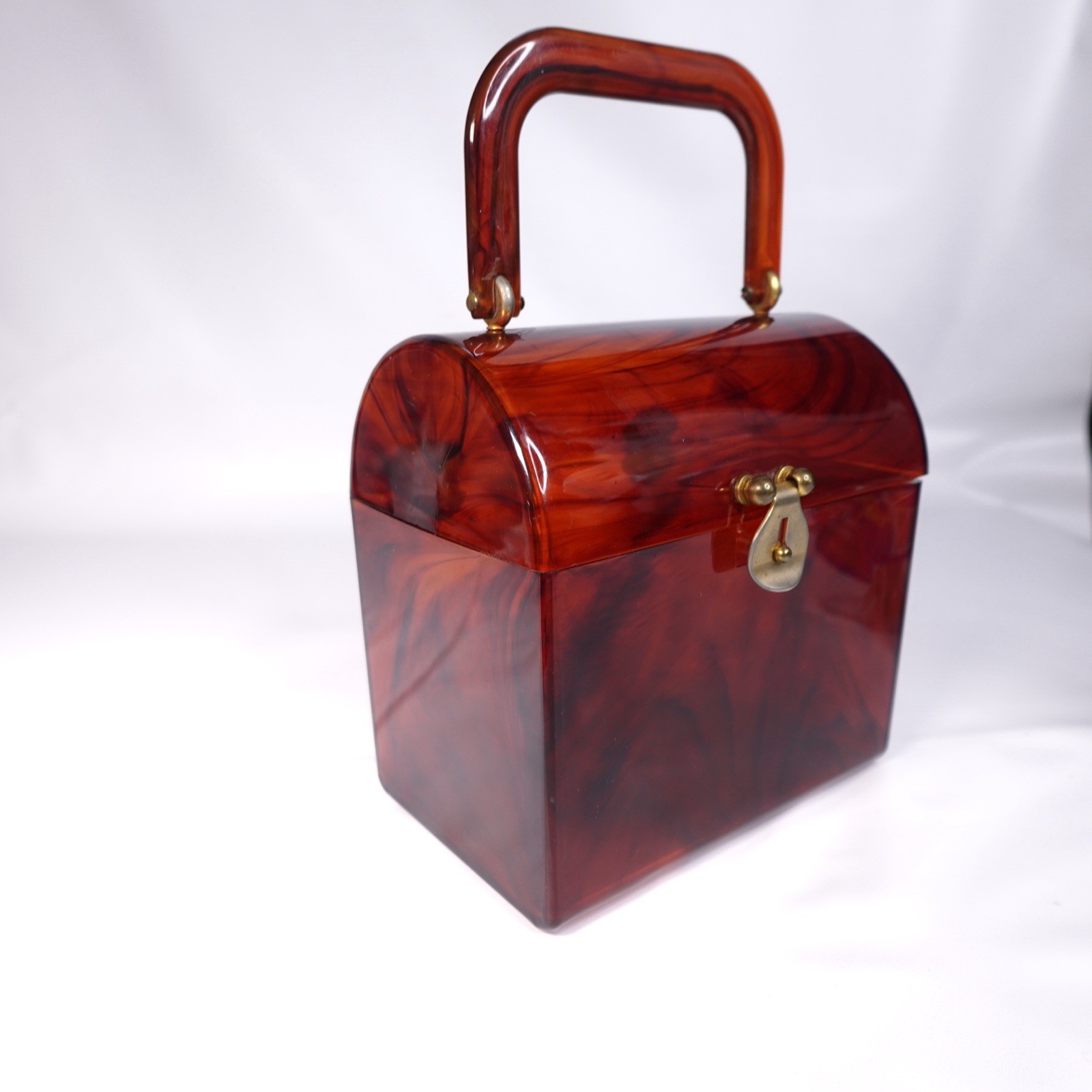 Vintage 50s 60s MCM Tortoise Shell Amber Lucite Plastic Box Purse Handbag