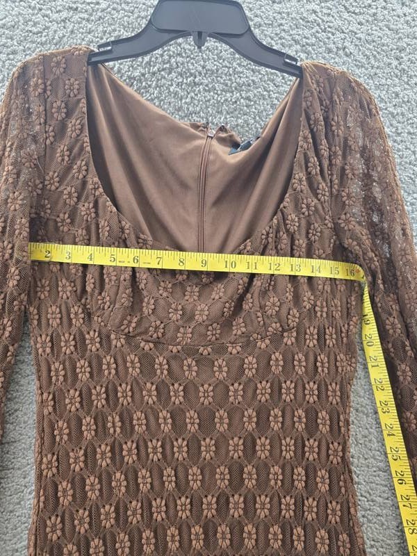 Bardot Evannia Bell-Long Sleeve Lace Dress Women’s 12 Chocolate Square Neck