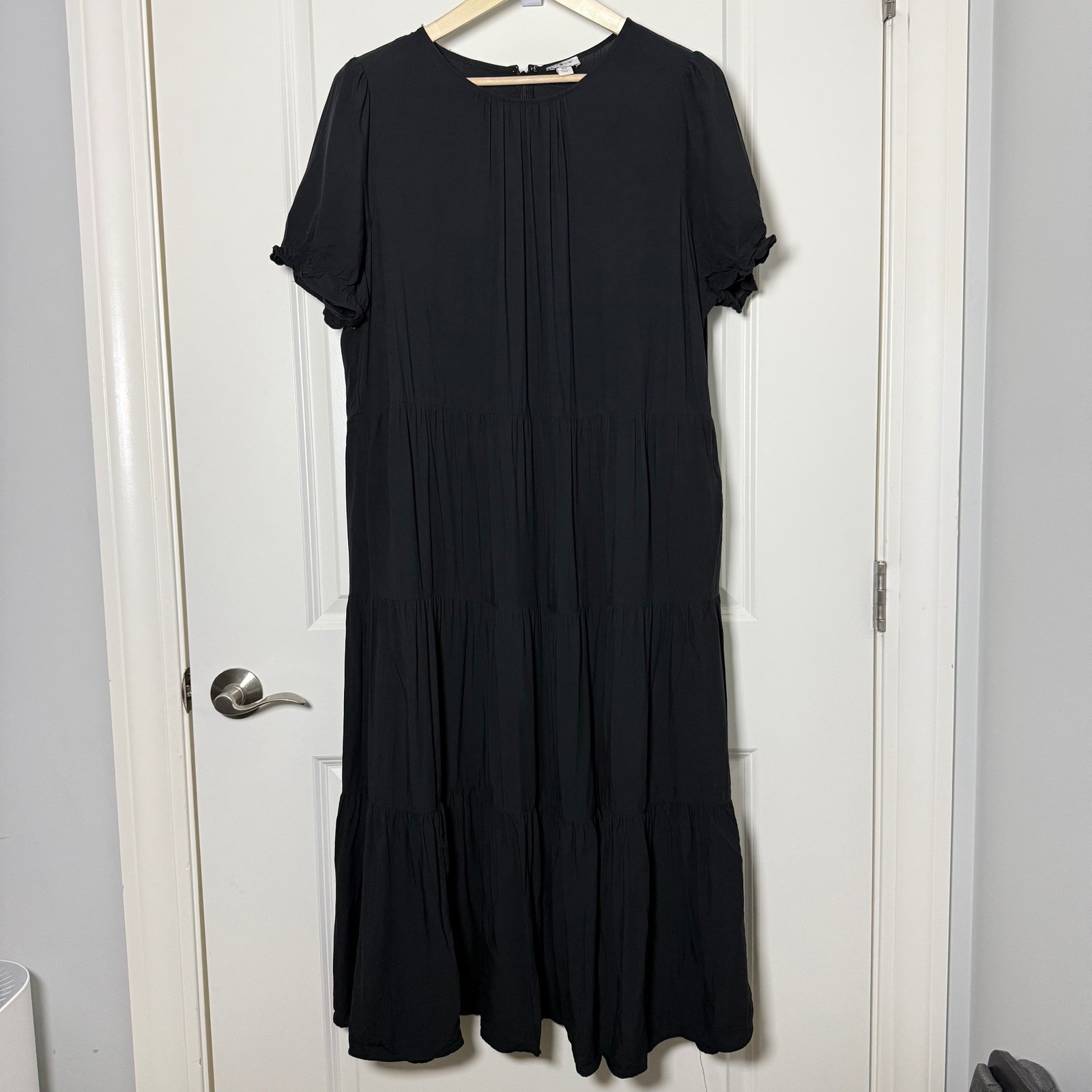 J.Crew Factory Black Puff Sleeve Tiered Midi Dress 2X Plus Size Pockets