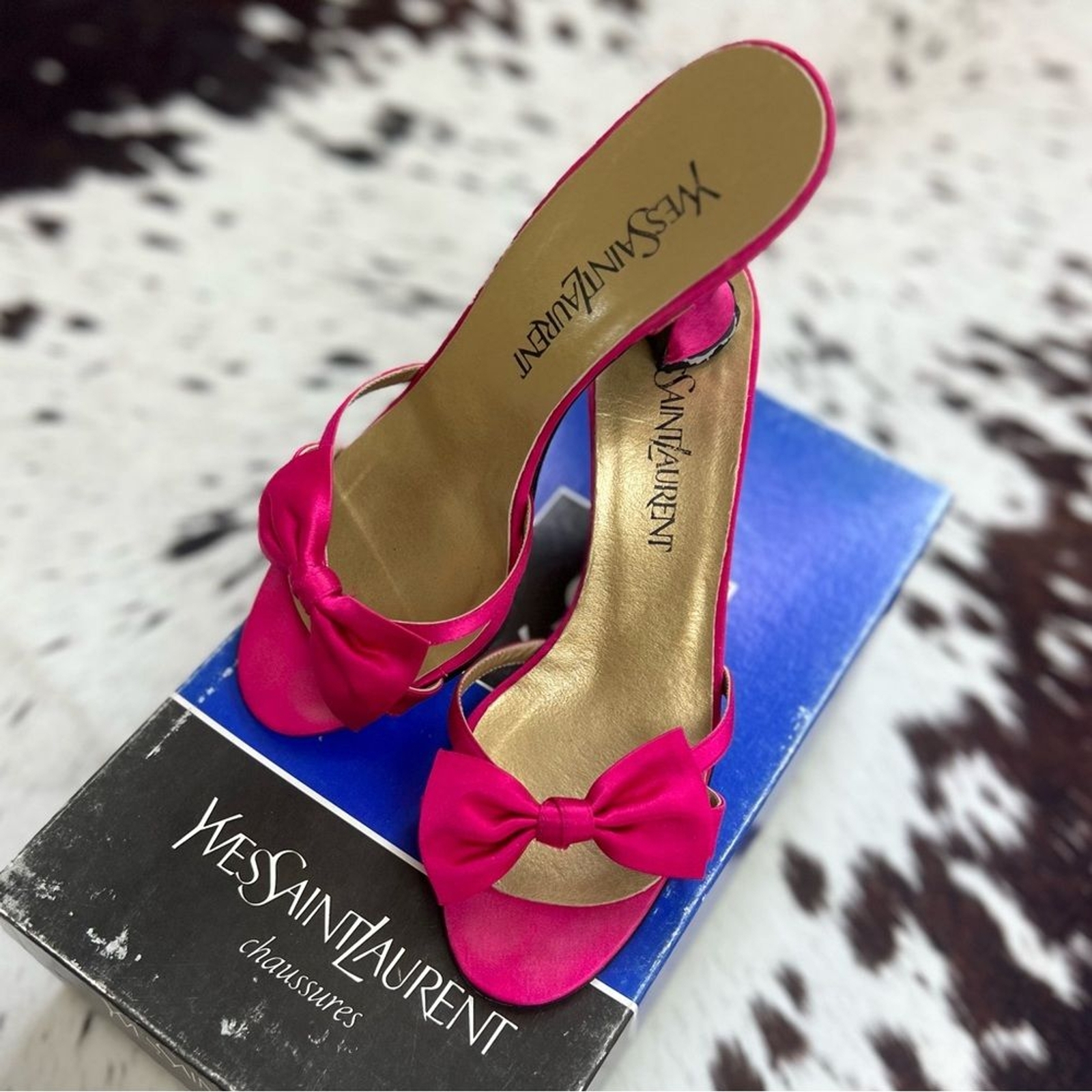 Vintage Yves Saint Laurent Pink Satin Bow Barbie Heels Sz 7