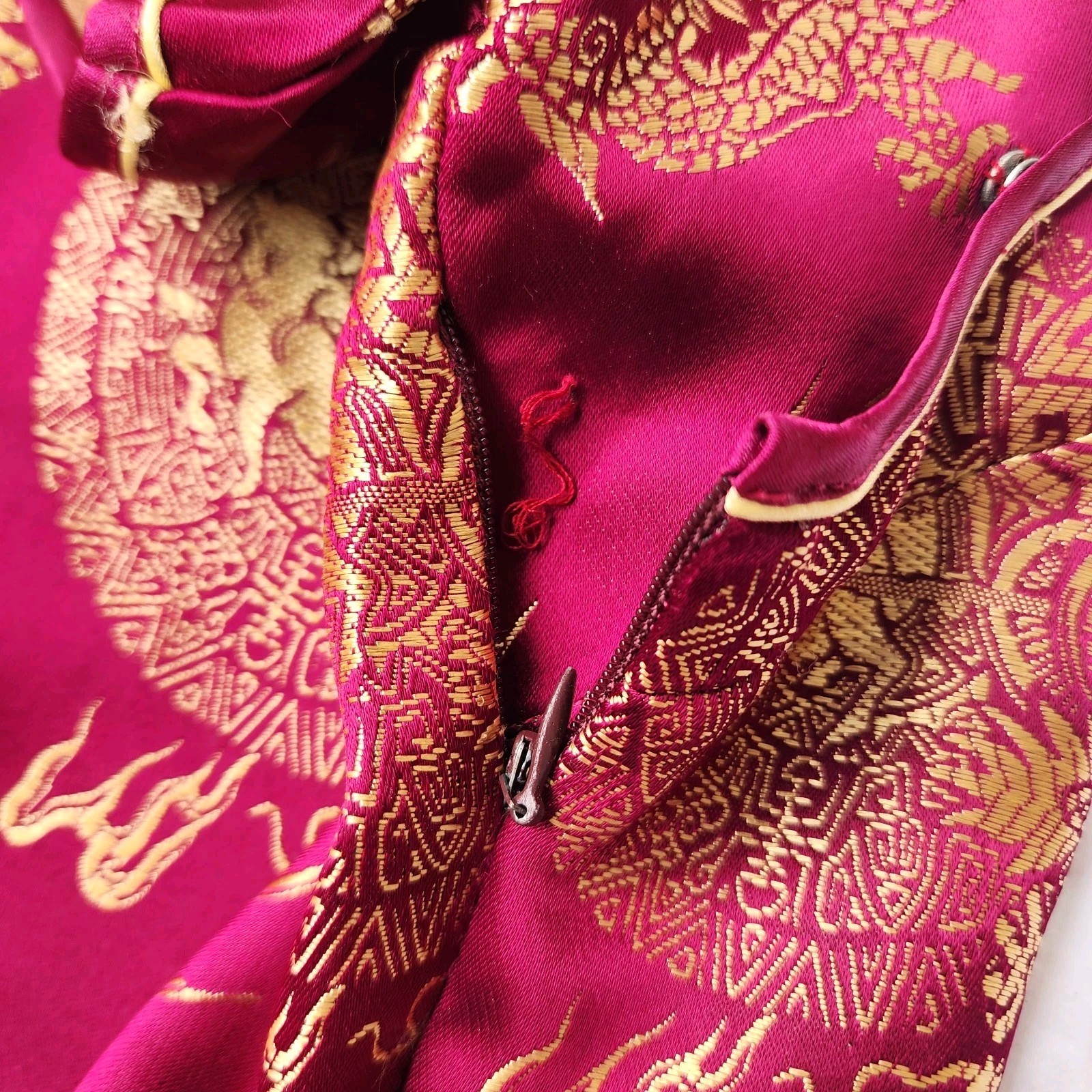 Women’s Vintage Cheongsam Burgandy And Gold Mini Dress Size M