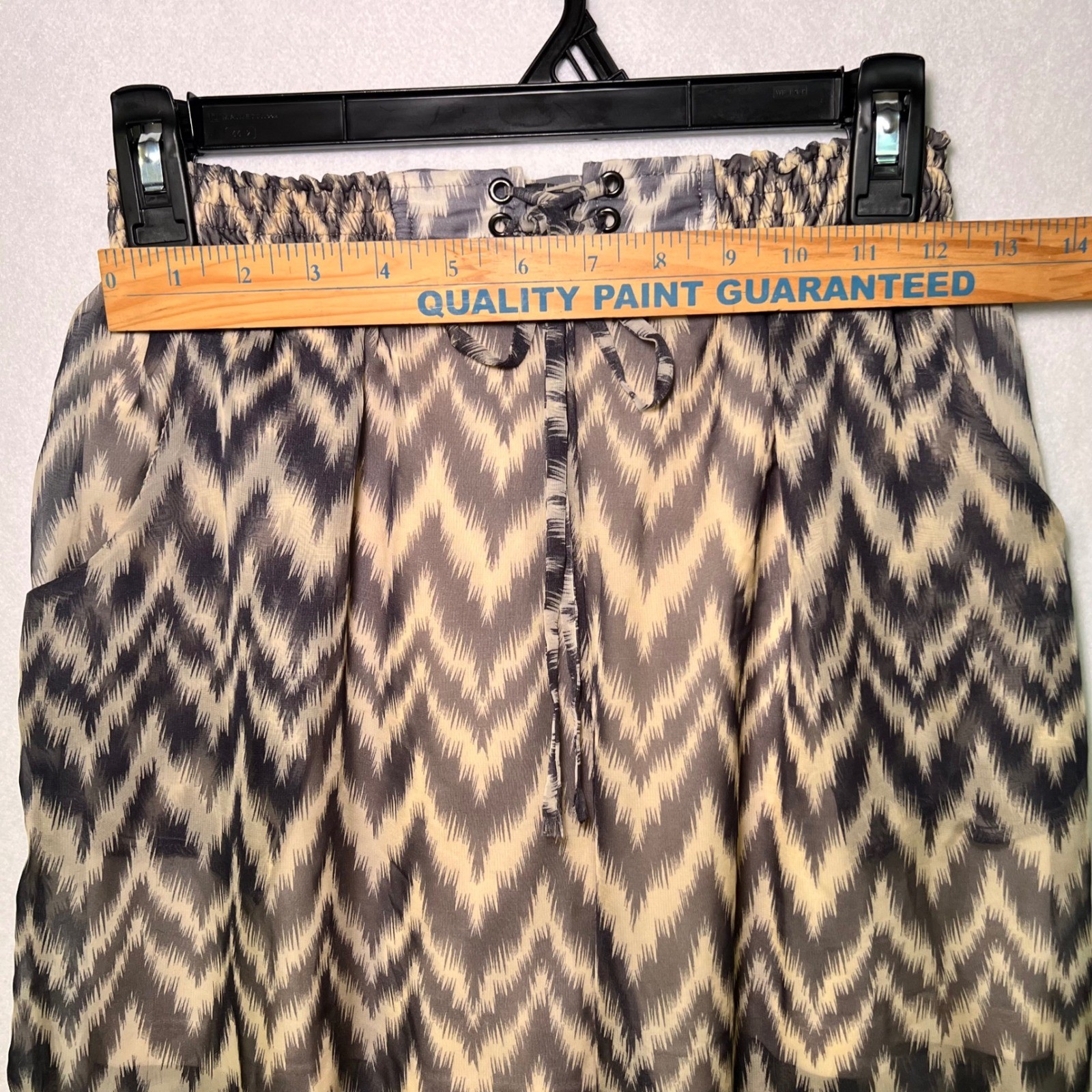 Double Zero Chevron Zig Zag Ombre Boho Chic Wide Leg Pants Smocked Waist L