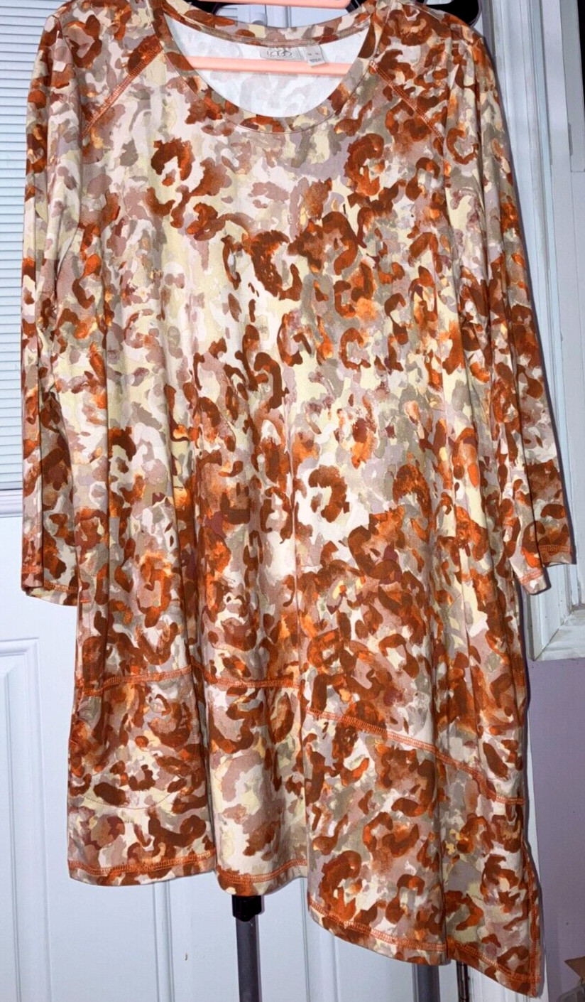 NWOT XL LOGO LORI GOLDSTEIN BEIGE BROWN ORANGE TUNIC TOP ASYMETRICAL #WT04