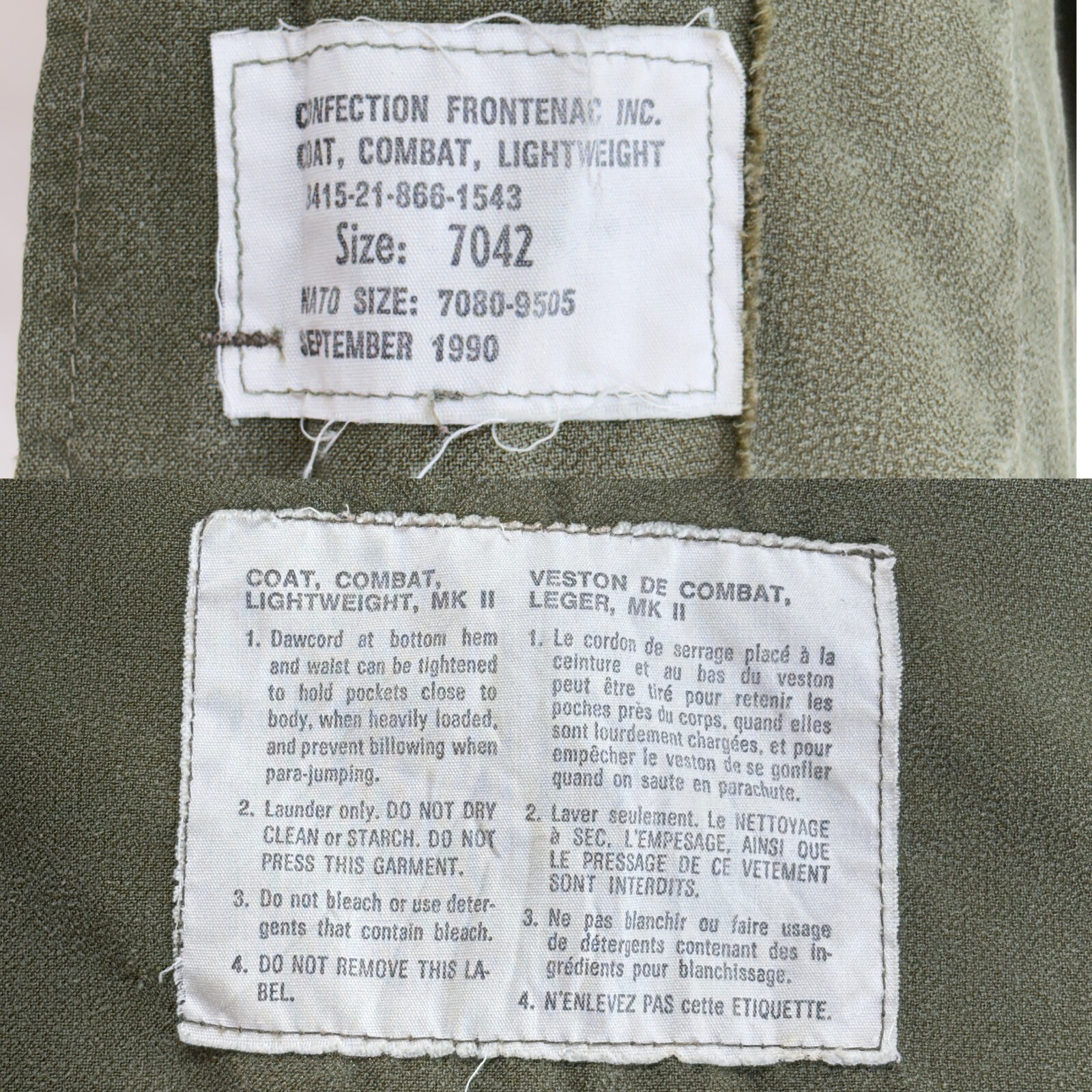Size: Small. Original Canadian Army combat coats from 1990