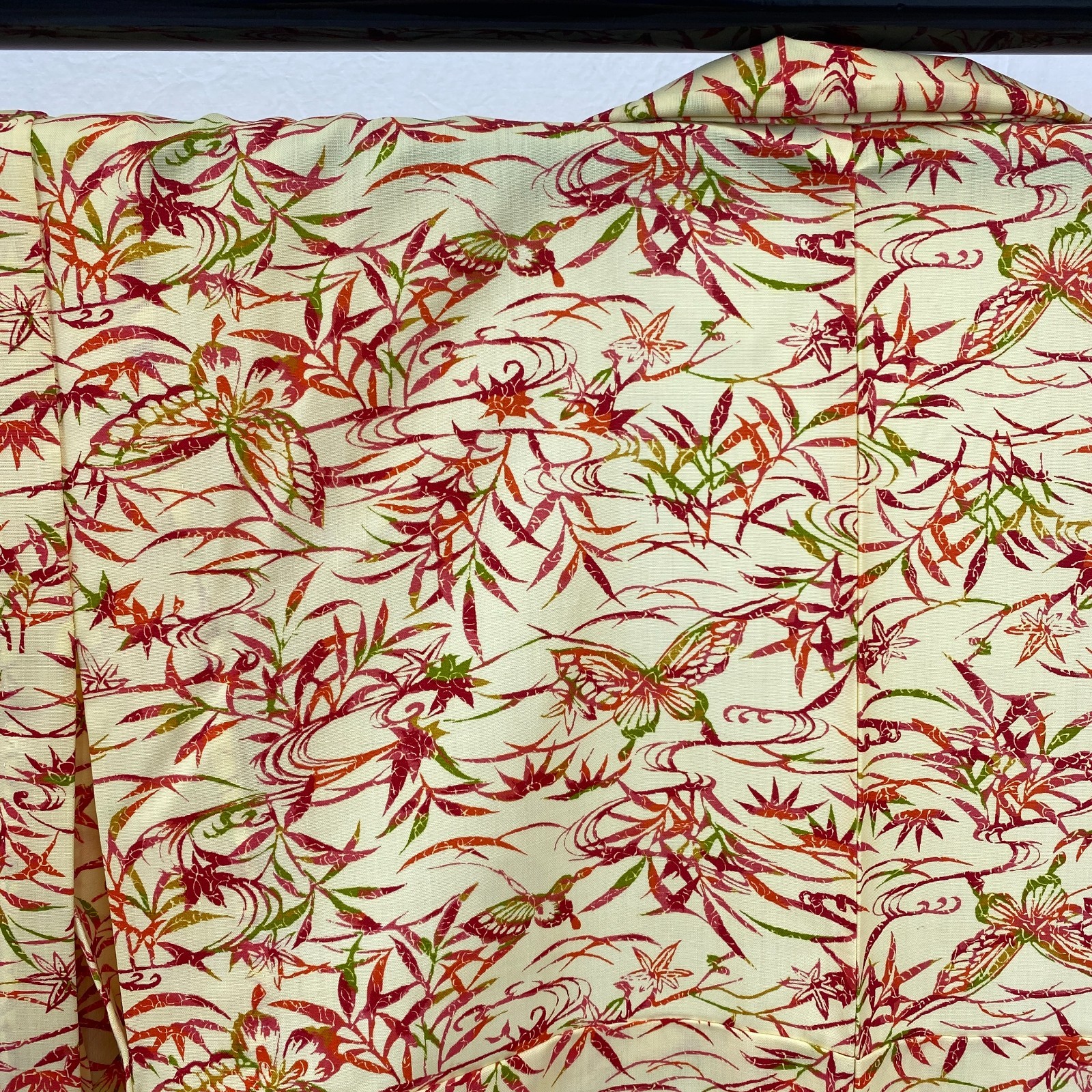 Japanese Vintage Kimono Polyester yellow No Lining Komon Traditional Length 61in