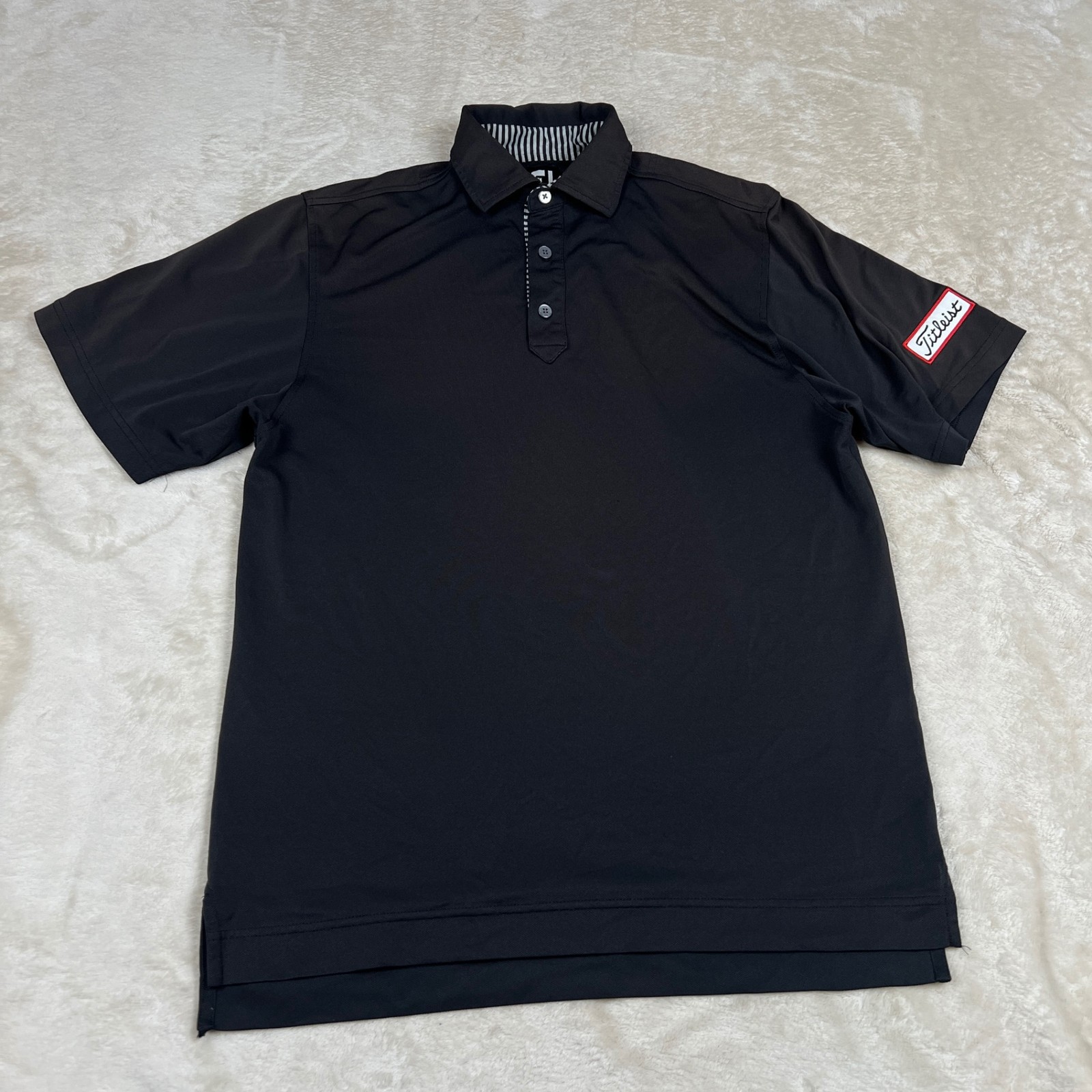 FootJoy Titleist Polo Shirt Mens S Black Short Sleeve Golf Stretch Tech Patch