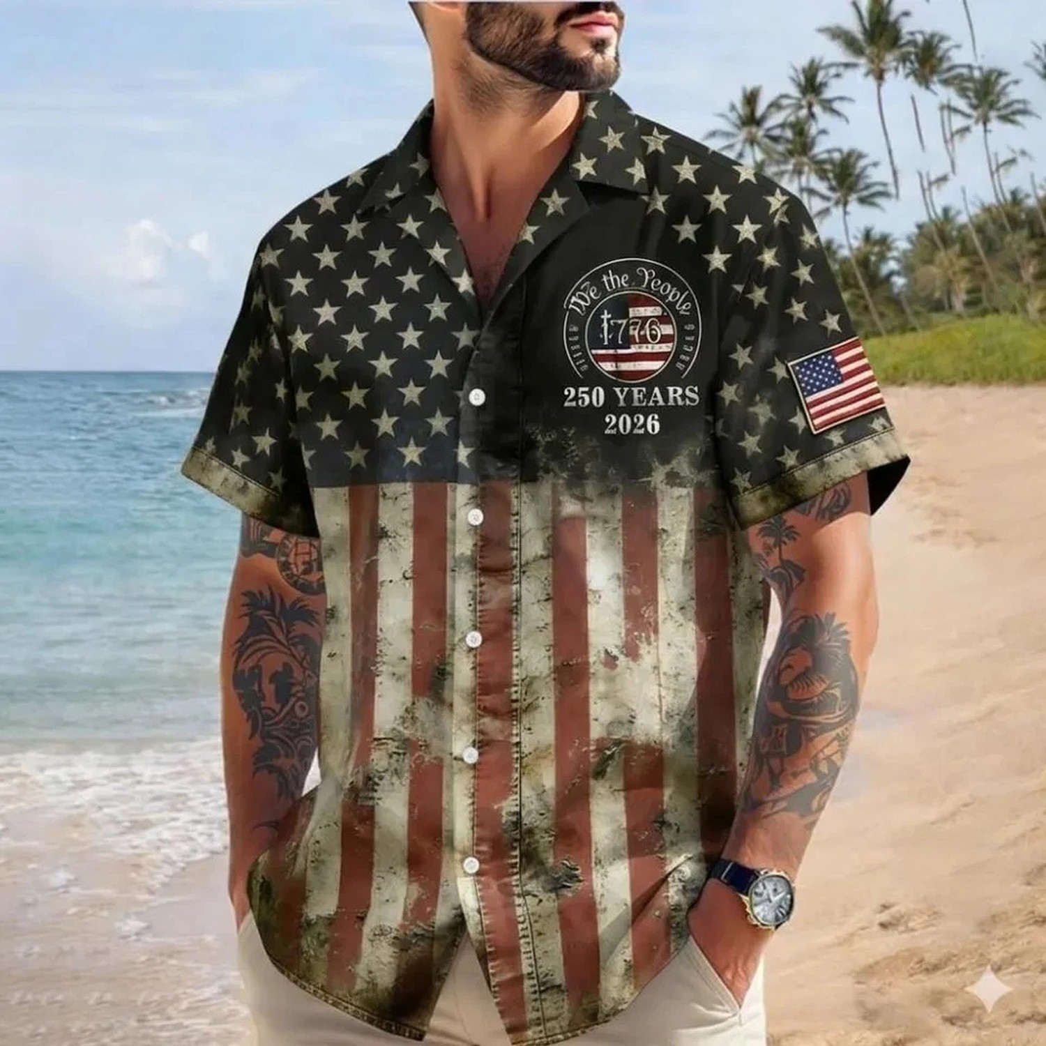 1776-2026 Patriotic Eagle Statue Liberty USA 250th Anniversary Hawaiian Shirt