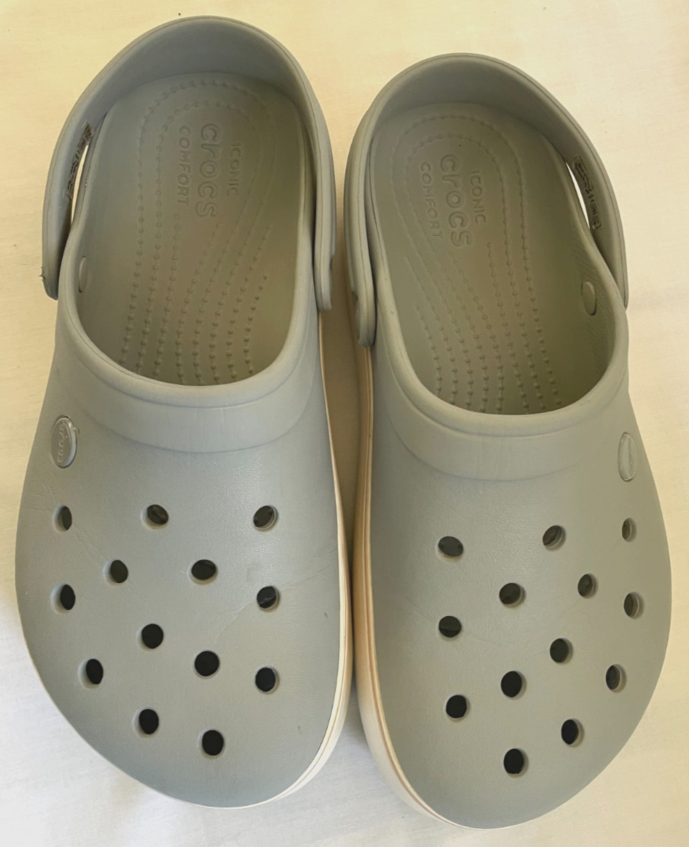 Crocs Crocband Unisex Chunky Gray Rose White Platform Clogs~M-7/W-9~
