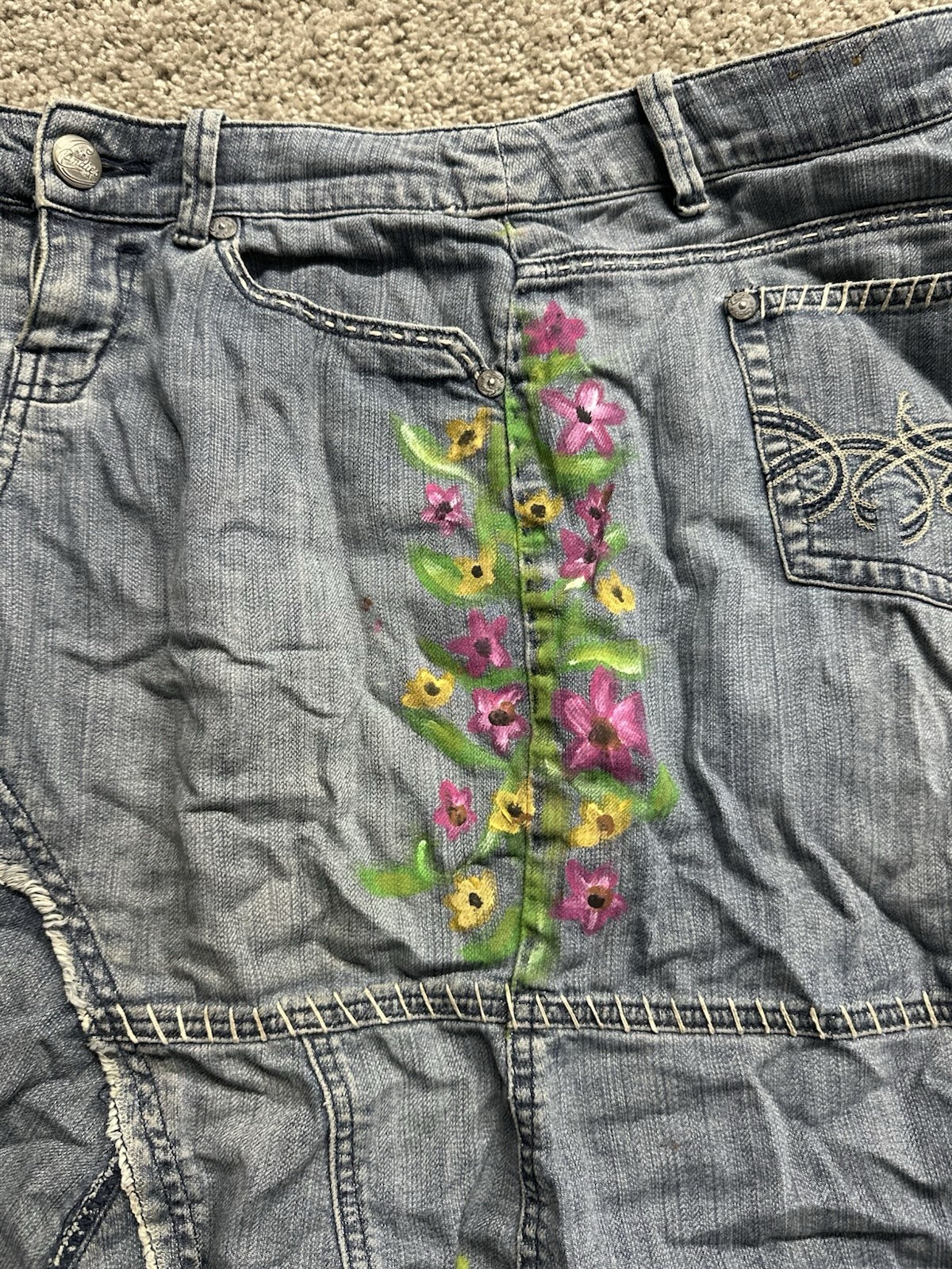 Vintage Y2K 2000s Candies Womens Patchwork Skirt Hand Painted Medium Wash 7 VTG