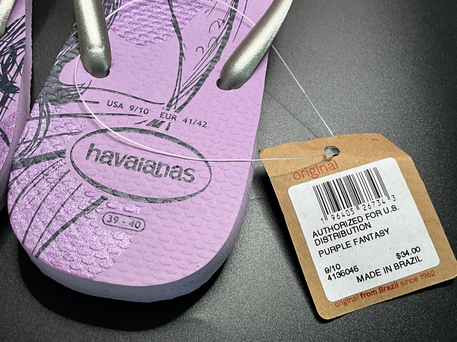 Havaianas Slim Princesas Purple Fantasy Ariel US Women’s 9/10 EUR 41/42 NWT