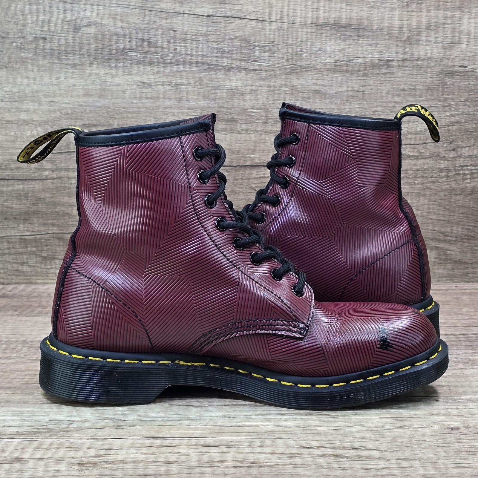 Dr. Martens 1460 Geo Stripe Men’s Sz 9 Women’s Sz 10 Oxblood Black Leather Boots