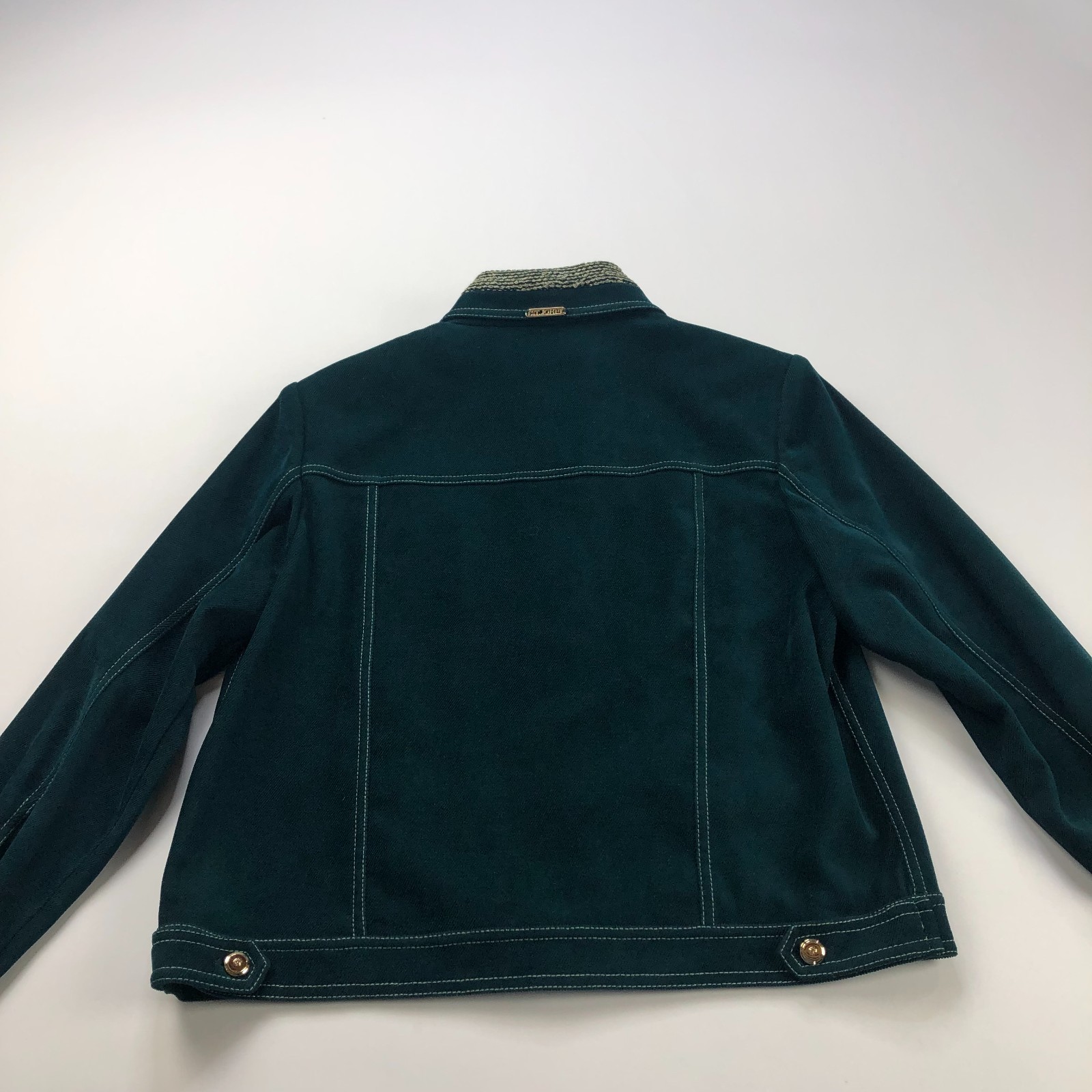 St. John Sport Marie Gray Size P Petite Button Blazer Jacket Dark Green PLS READ
