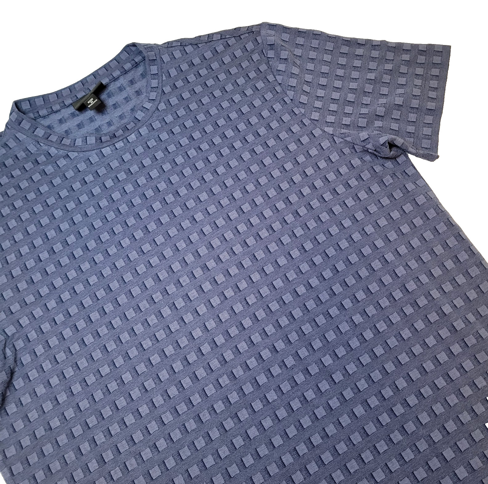 Emporio Armani Blue Textured Geometric Block Crew Neck Men’s Large