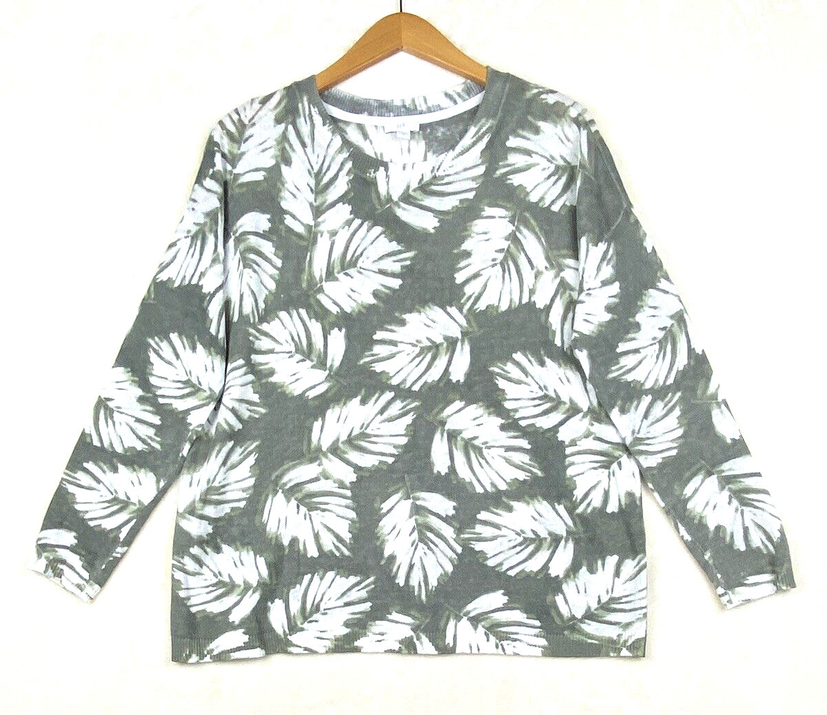 J. Jill Tee Womens Small linen Blend Tropical L/Sleeve Stretch Lightweight Beach
