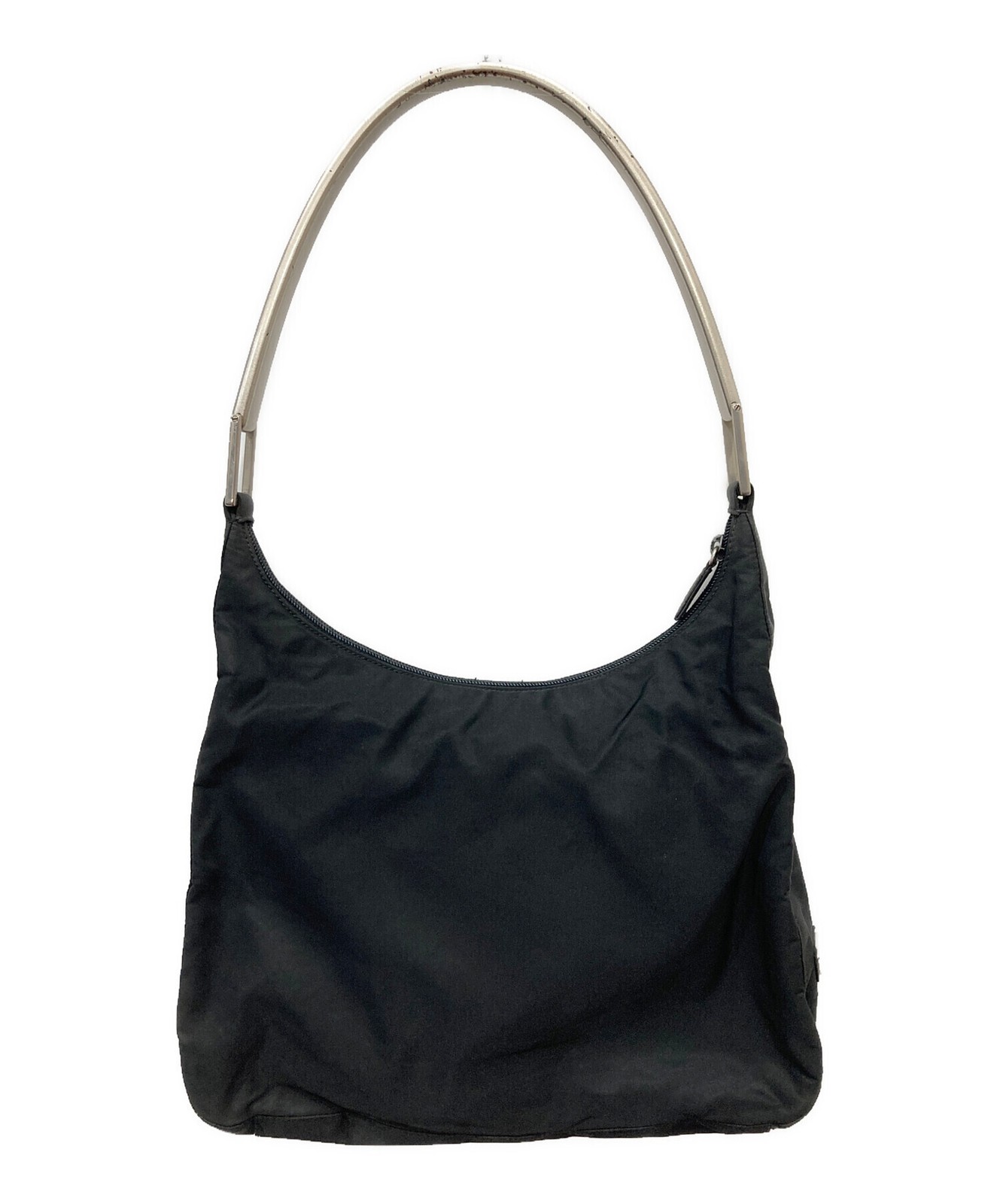 PRADA B8446 Nylon Shoulder Bag Black Womens Silver Hardware Zip