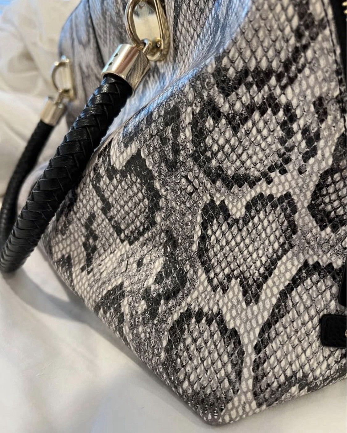 Cole Haan Grey and Black Snakeskin Handbag Purse