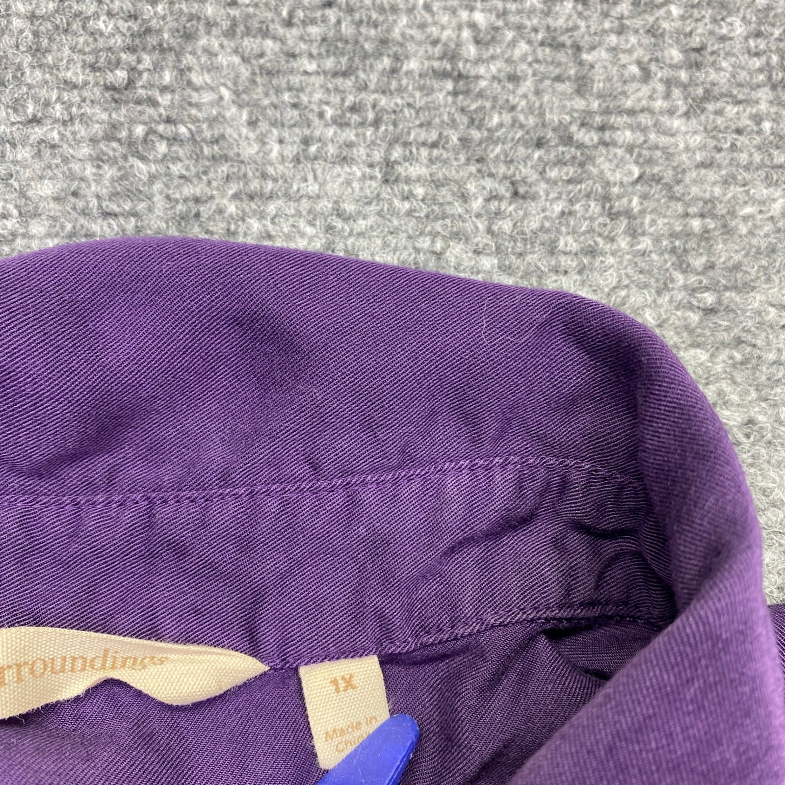 Soft Surroundings Purple Pintuck Waist Button Down Modal Shirt 1X 5AU26