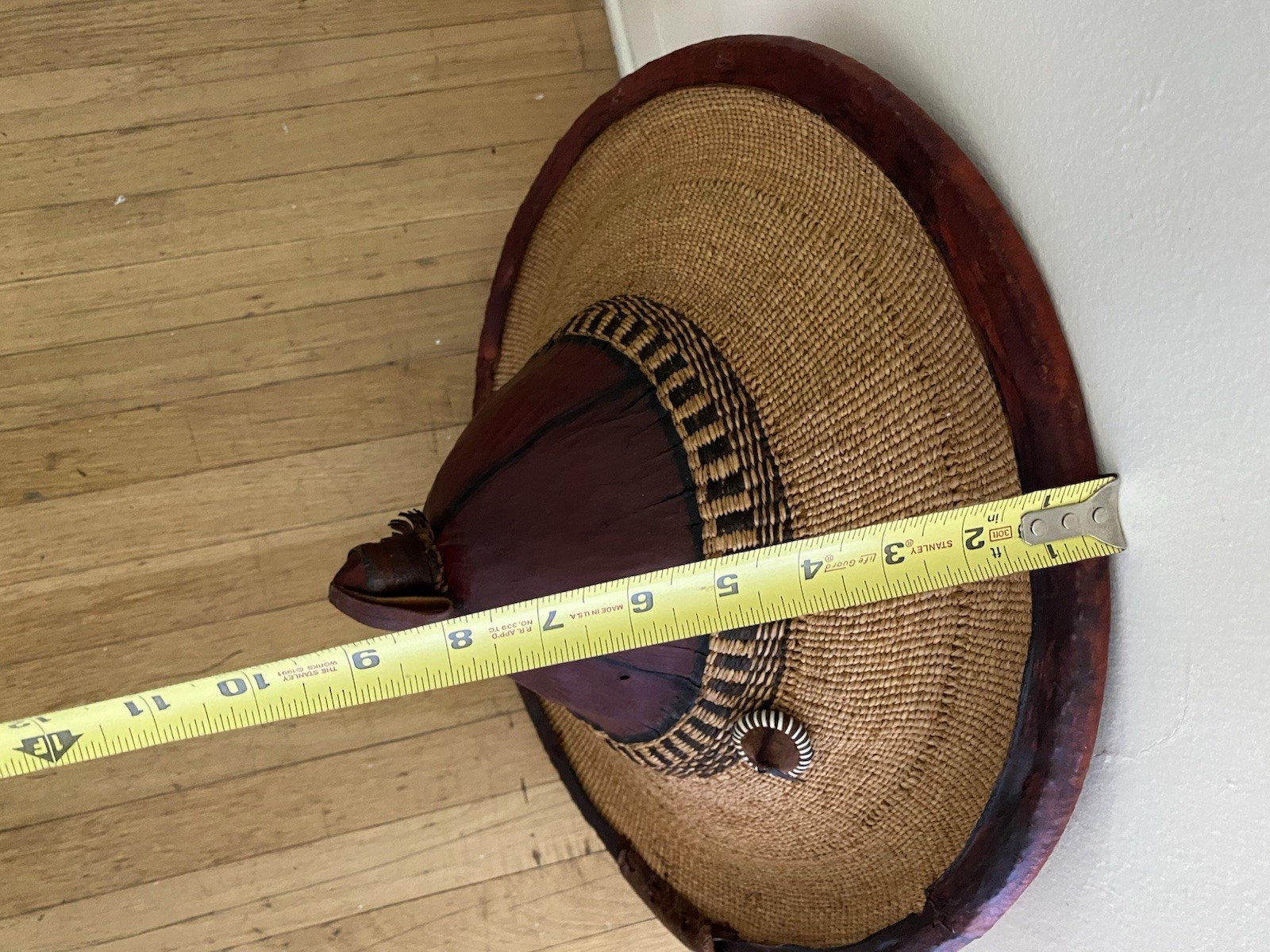 Antique African Ghanaian Hat ~ Traditional Conical Woven Straw & Leather ~19in