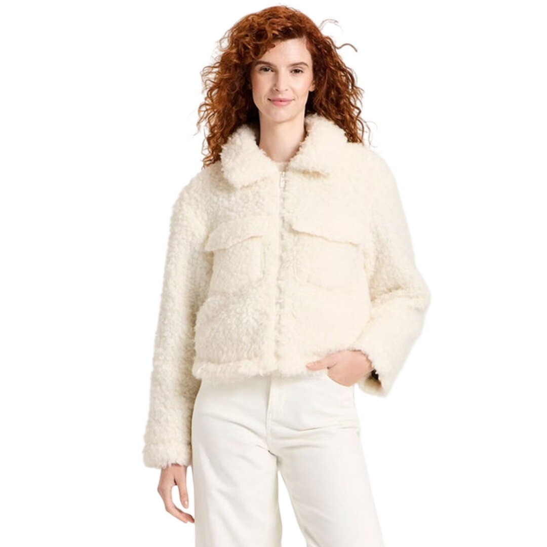 Universal Thread Women’s Cream Faux Fur Sherpa Zip Up Jacket Size XL