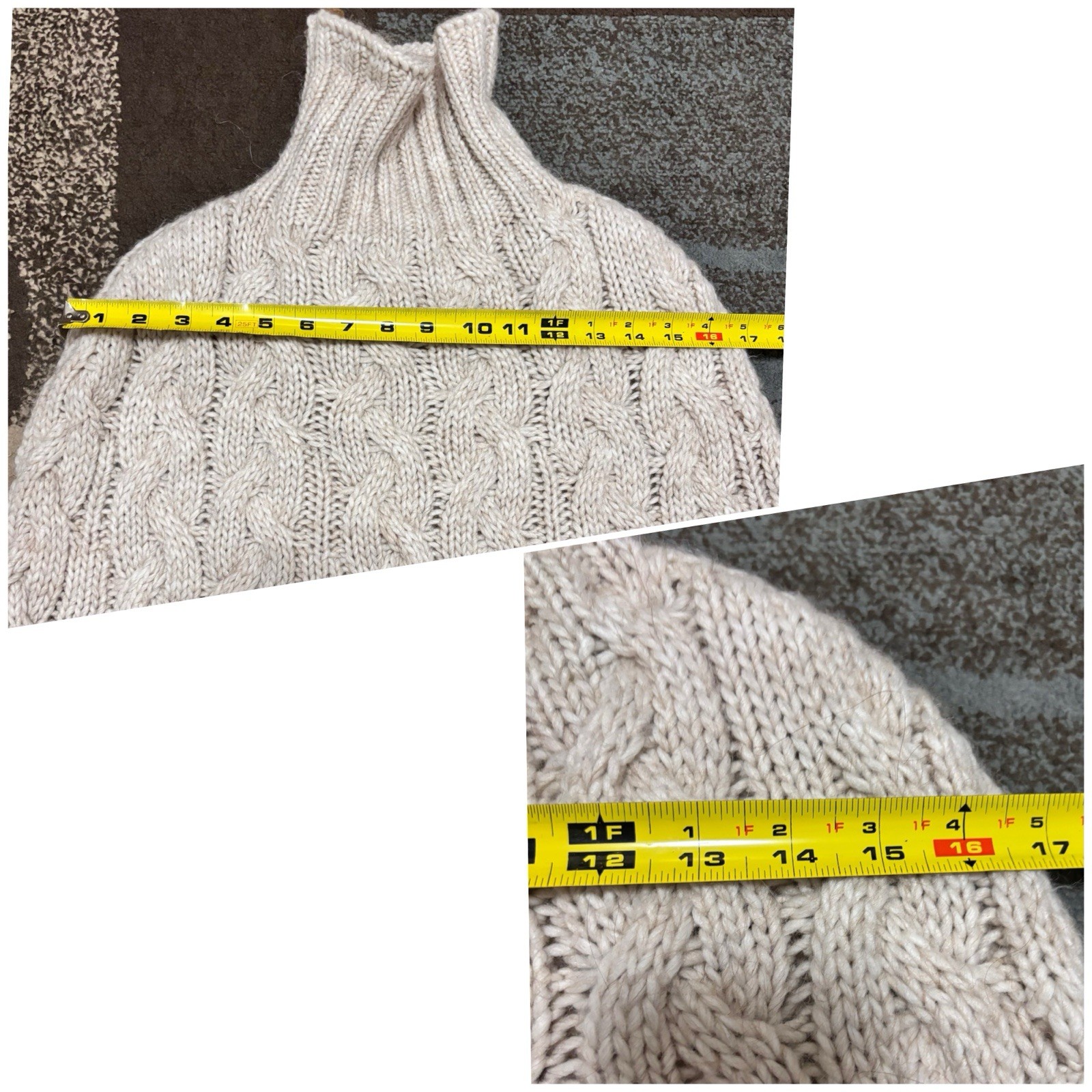 GELSO BIANCO ITALIAN CHUNKY CABLE KNIT ALPACA BLEND PONCHO OATMEAL COLOR . NEW .