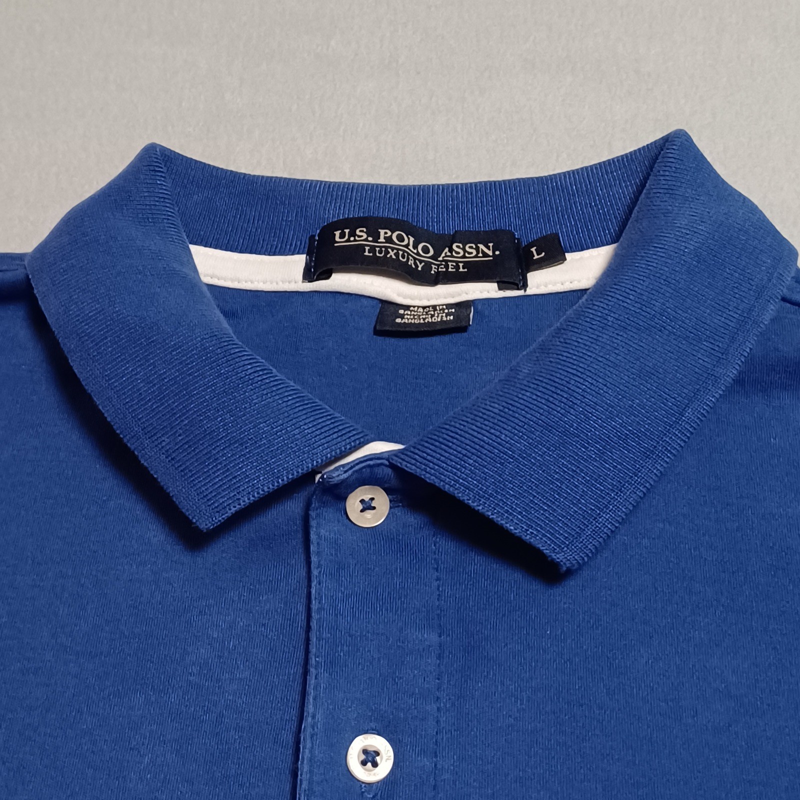 US Polo Assn Luxury Feel Mens Large Blue Short Sleeve Cotton Polo Shirt L