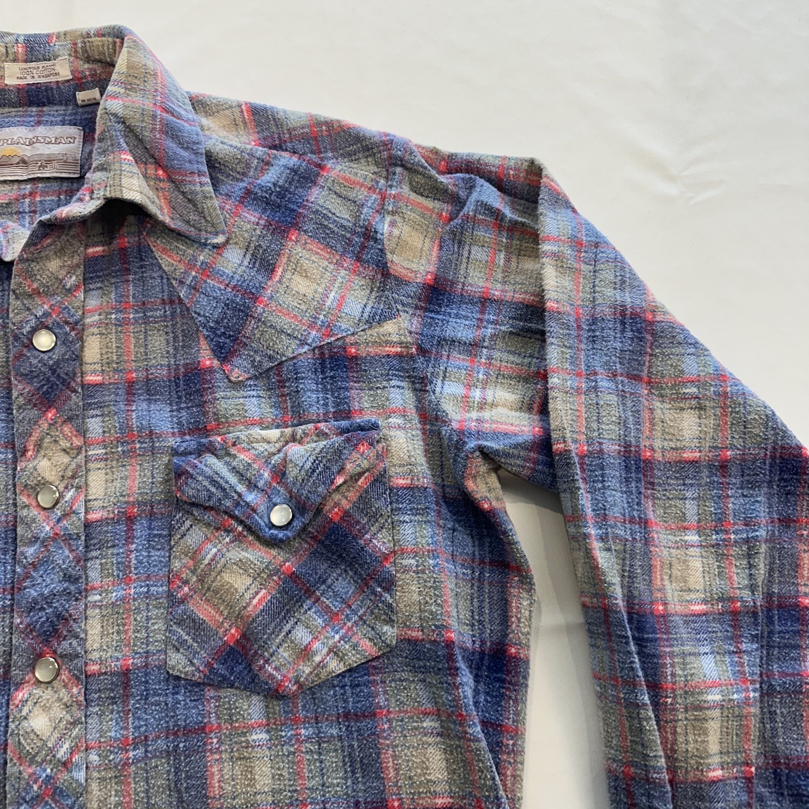 VTG Plainsman Pearl Snap Long Sleeve Shirt Plaid Mens M Western Cowboy