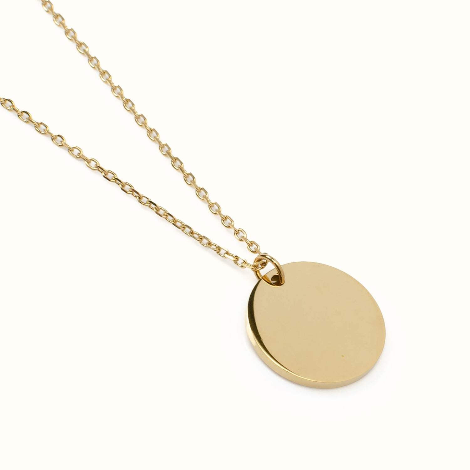 Stainless Steel Gold Engravable Round Pendant Women’s Necklace