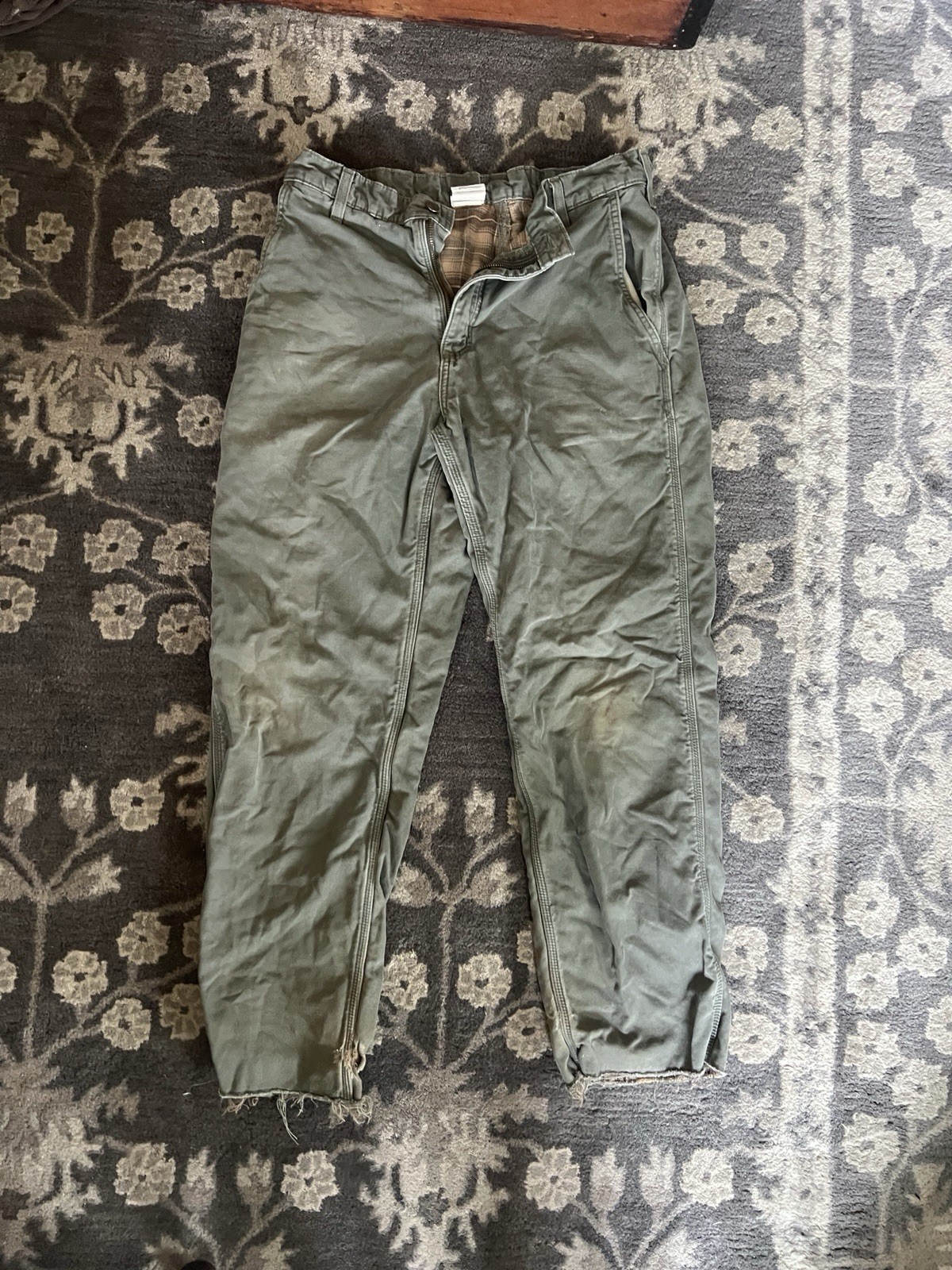 Carhartt B176 Flannel Lined Green 32X34(Cropped to ~32X30-32)