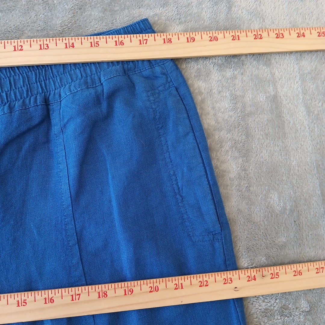 Wrap London Ankle Pants Womens Size 12 Blue Wide Leg Linen Pull On Pockets
