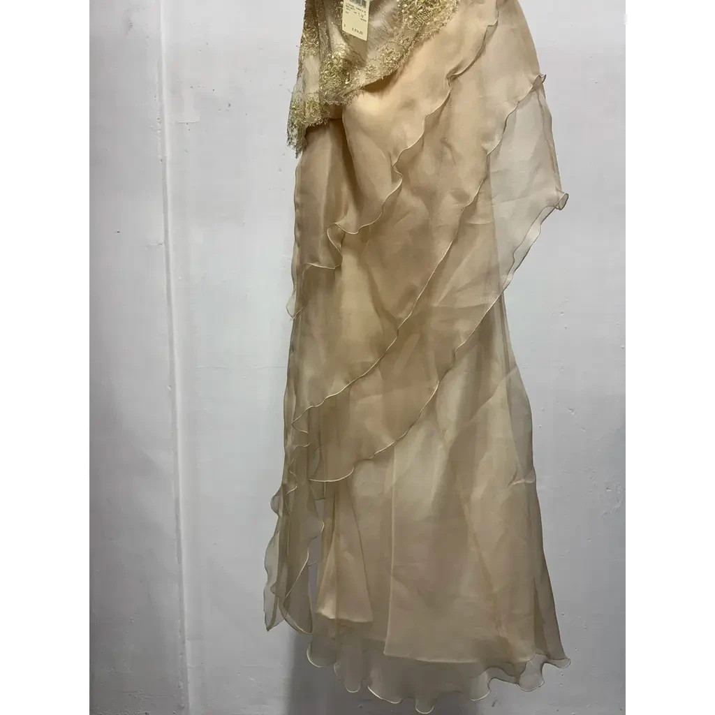 David Fielden Bride Silk Evening Gown Beaded Lace Gold, retail price €3600