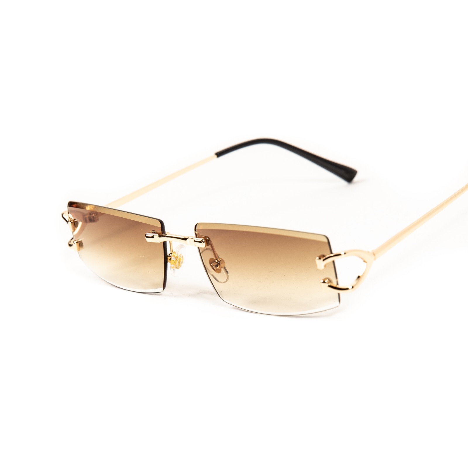 Narrow Rimless Gold Frame Stylish Light Brown Gradient Tinted Lens Sunglasses