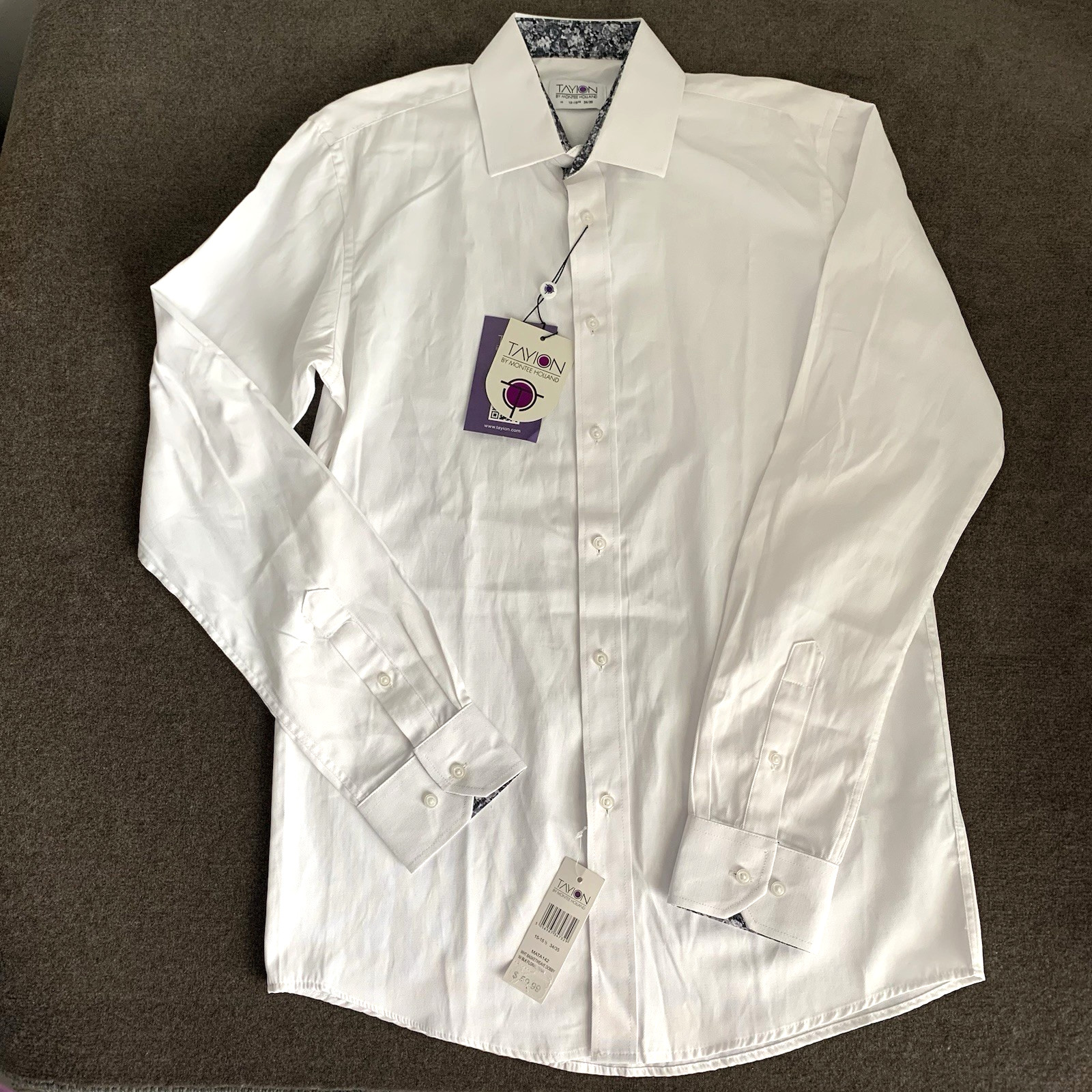 Tayion Collection Men Dress Shirt M 15-15.5 32/33 Slim Fit Floral Trim White NWI