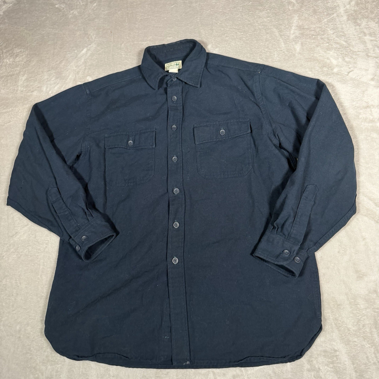 LL Bean Shirt Mens Large Blue Chamois Cloth Signature Slim Fit Button Up Outdoor