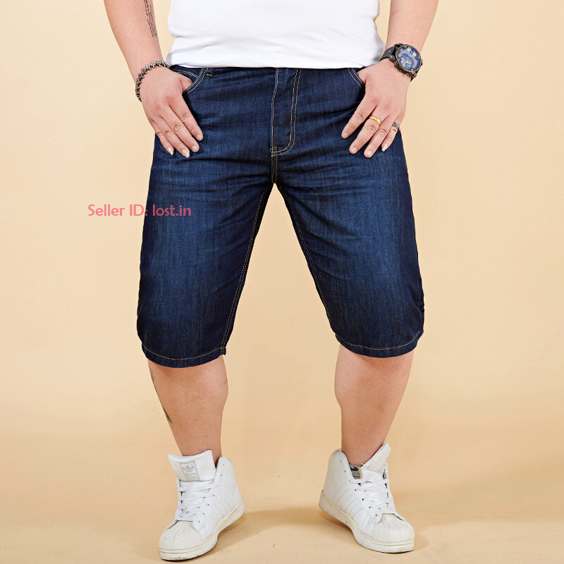 Men Denim Shorts Half Pant Casual Loose Jeans Stretch Cargo Denim Pants Big Size