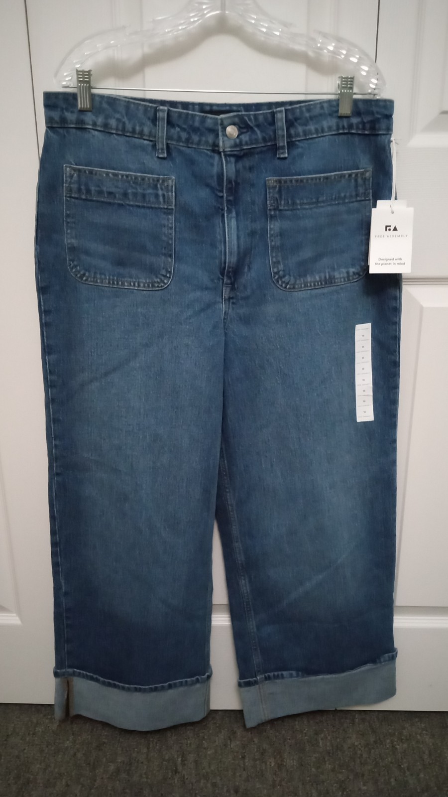 Free Assembly Womens Cotton High Rise Cuffed Jeans Light Indigo Wash SIZE 16