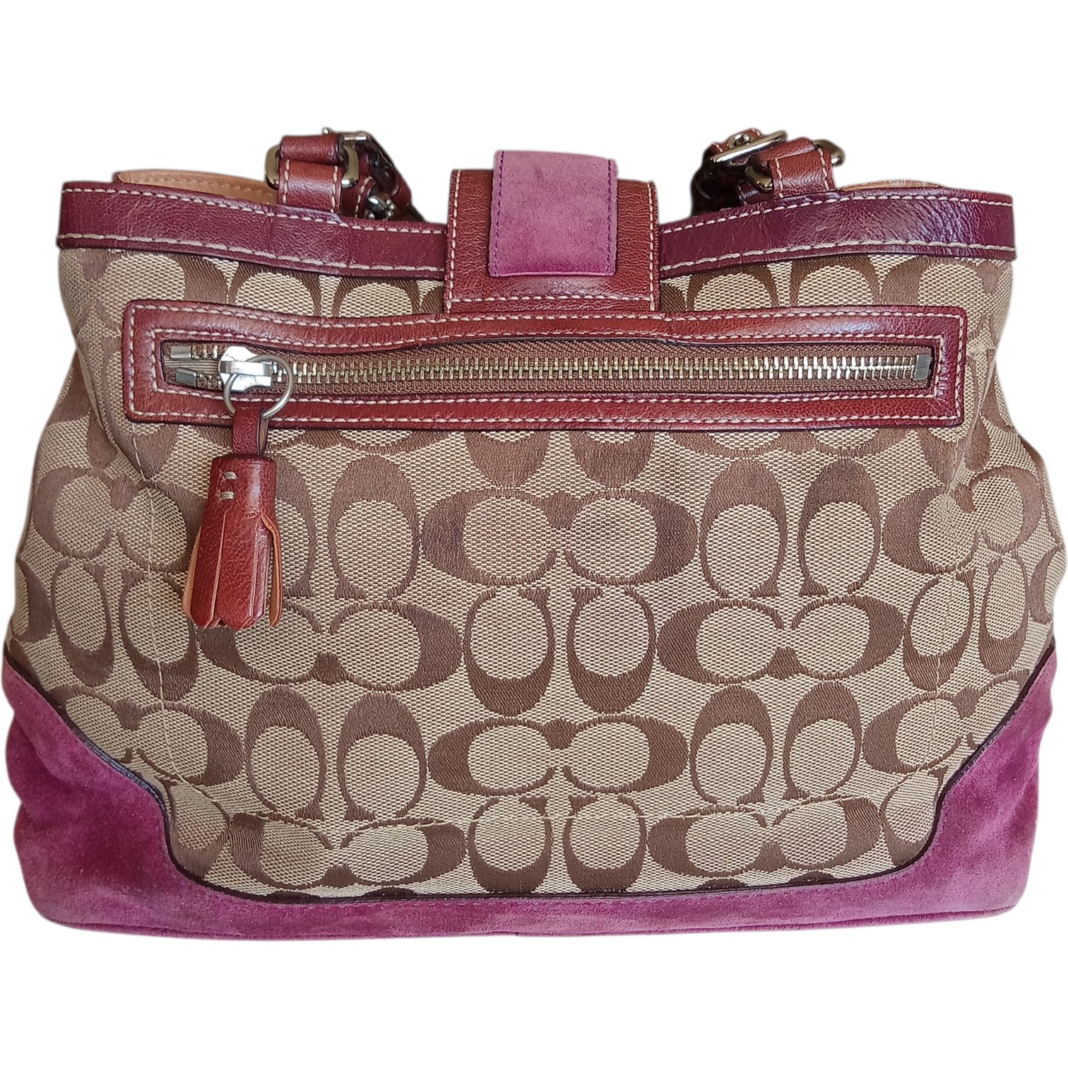 Y2K Coach Hamptons 7054 Pink Suede Signature Canvas Satchel Bag Vintage