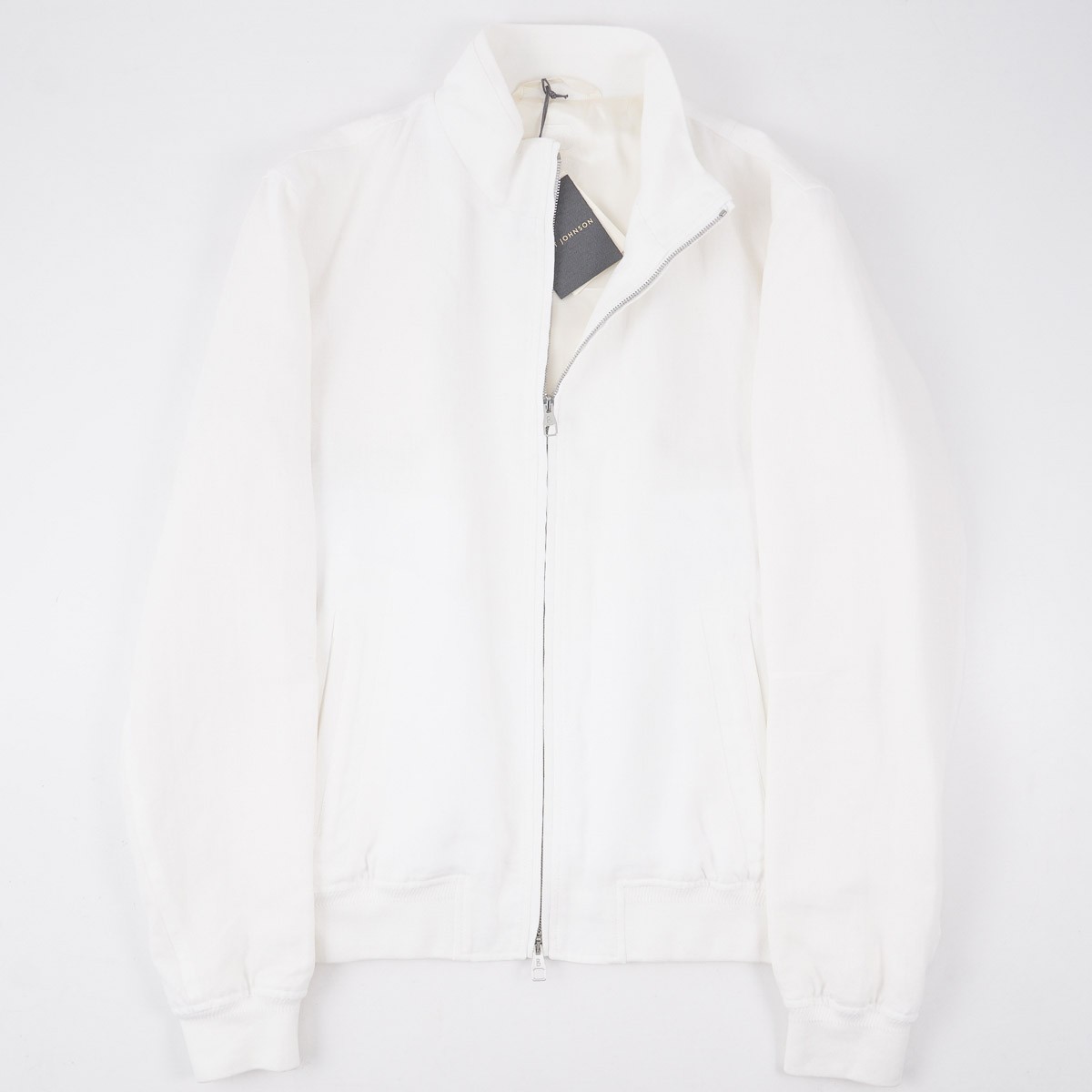 Brett Johnson White Linen Bomber Jacket with Knit Details L (Eu 52) NWT