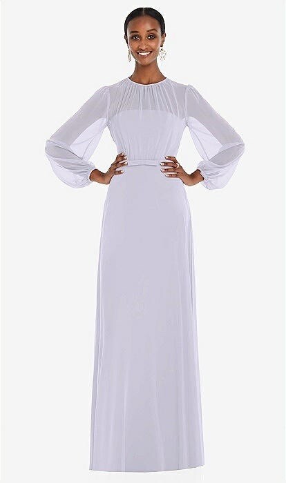 DESSY Chiffon Gown Bridesmaid Full Length Dress Silver Dove Puff Sleeve Women 2R